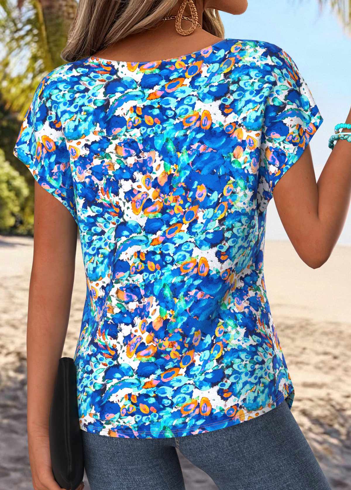 Blue Tummy Coverage Tie Dye Print T Shirt | picture 