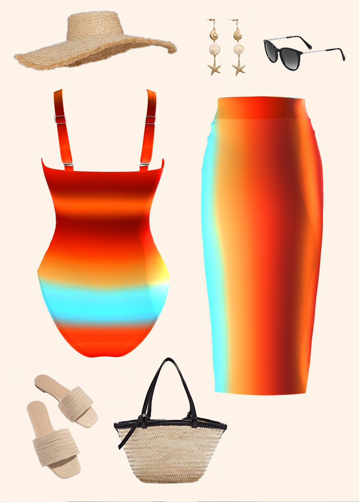 Pull On Ombre One Piece Swimwear and Sarong | picture 