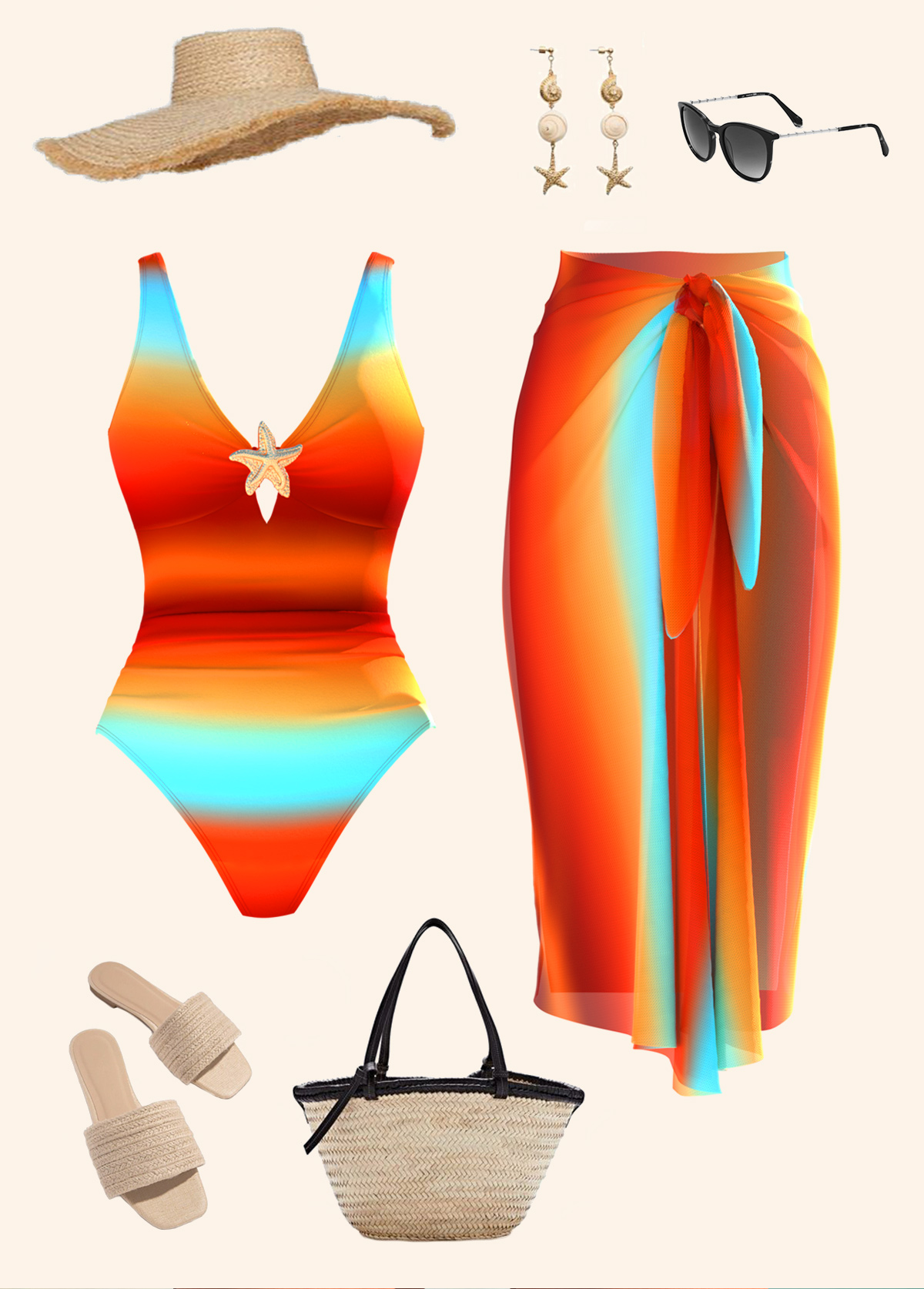 Pull On Ombre One Piece Swimwear and Sarong | picture 