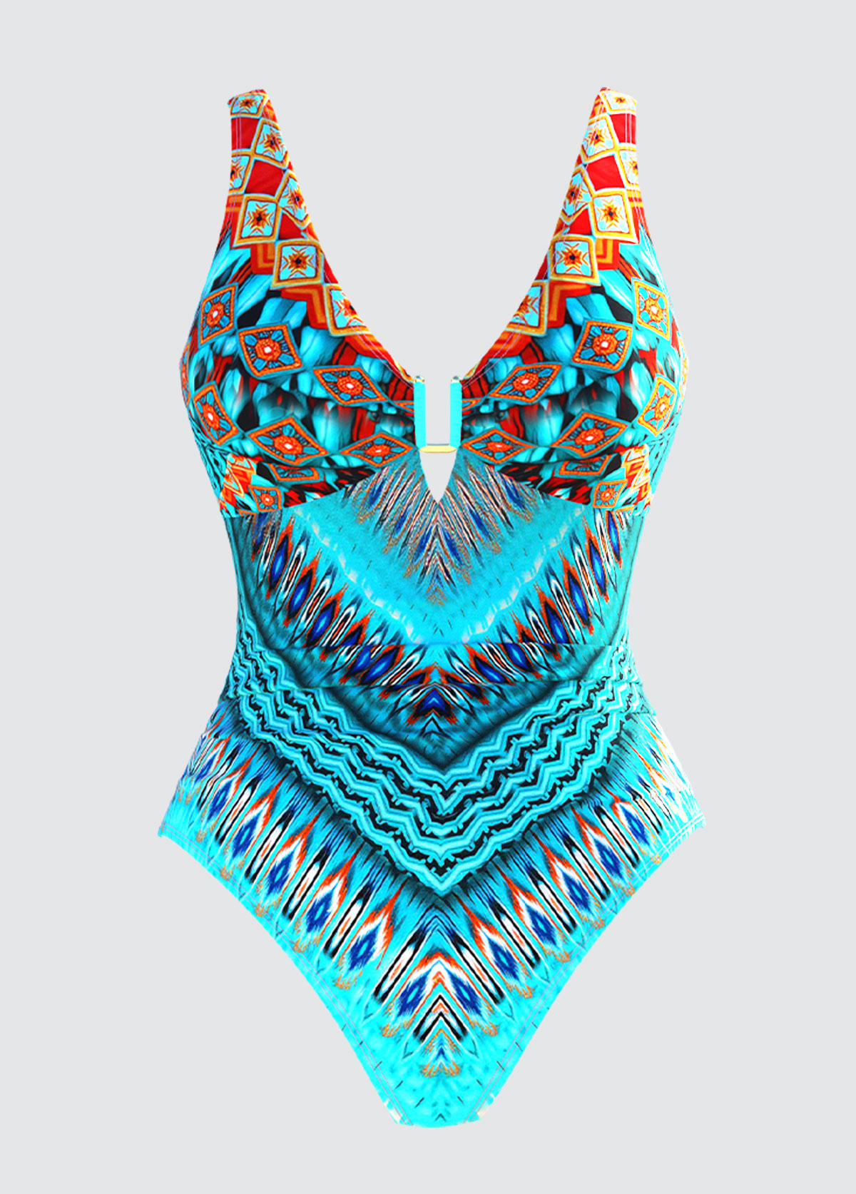 Tummy Control Tribal Print One Piece Swimwear and Skirt | picture 