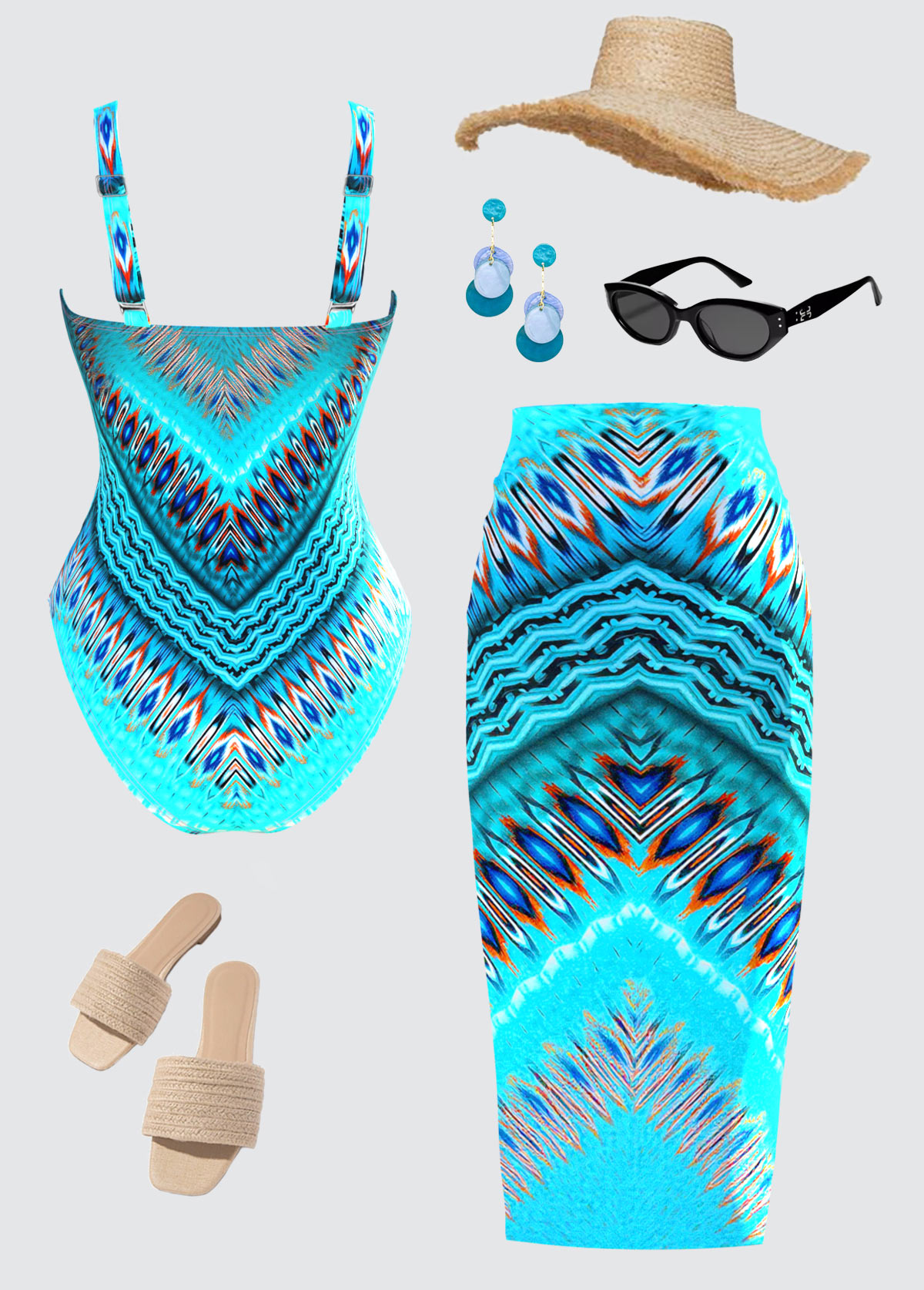 Tummy Control Tribal Print One Piece Swimwear and Skirt | picture 