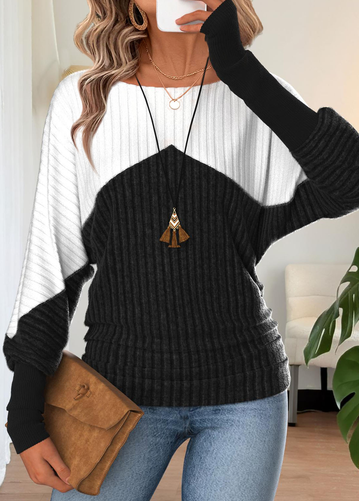 Black Tummy Coverage Long Sleeve Round Neck T Shirt | picture 
