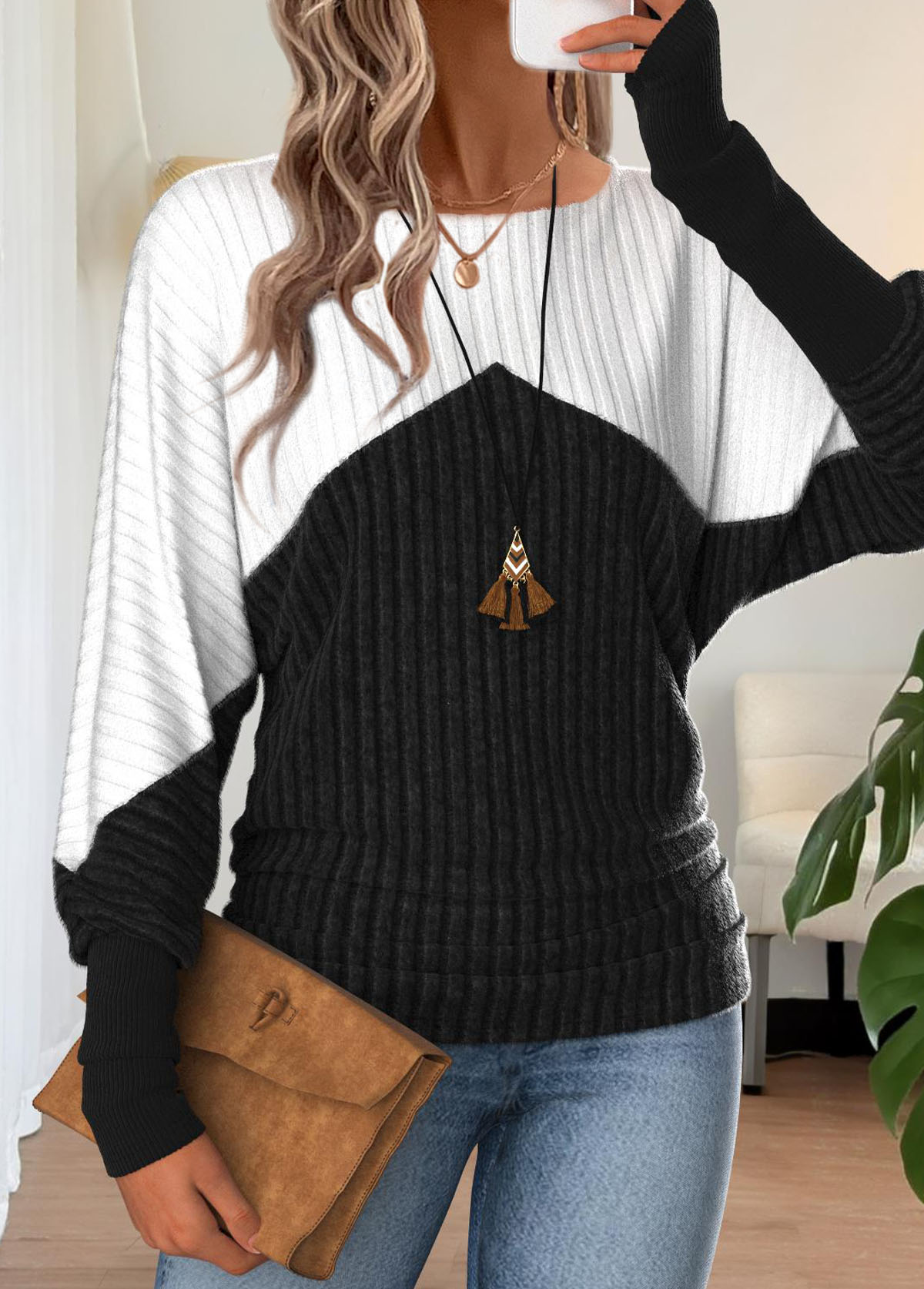 Black Tummy Coverage Long Sleeve Round Neck T Shirt | picture 
