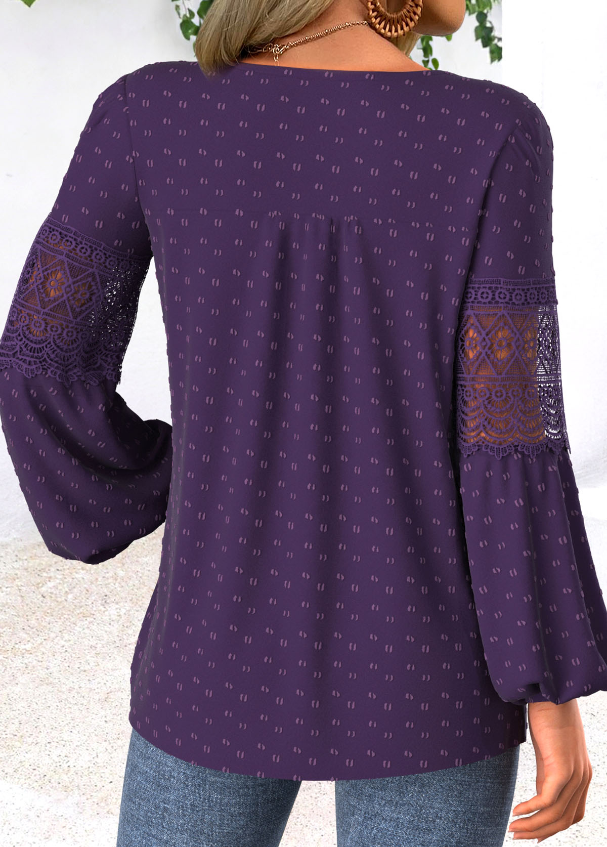 Dark Purple Tummy Coverage Long Sleeve V Neck Blouse | picture 