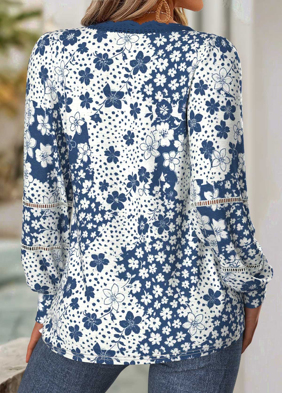 Navy Tummy Coverage Floral Print Long Sleeve T Shirt | picture 