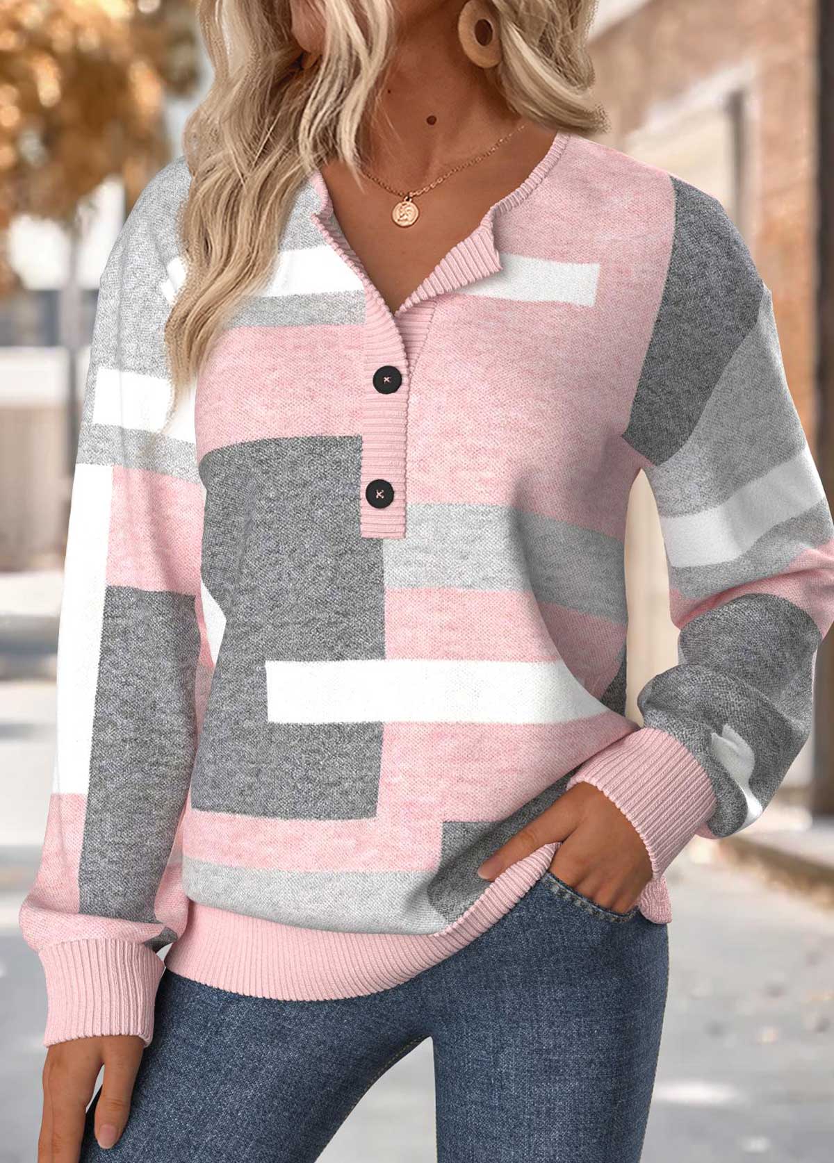 Light Pink Tummy Coverage Geometric Print Long Sleeve Sweatshirt | picture 