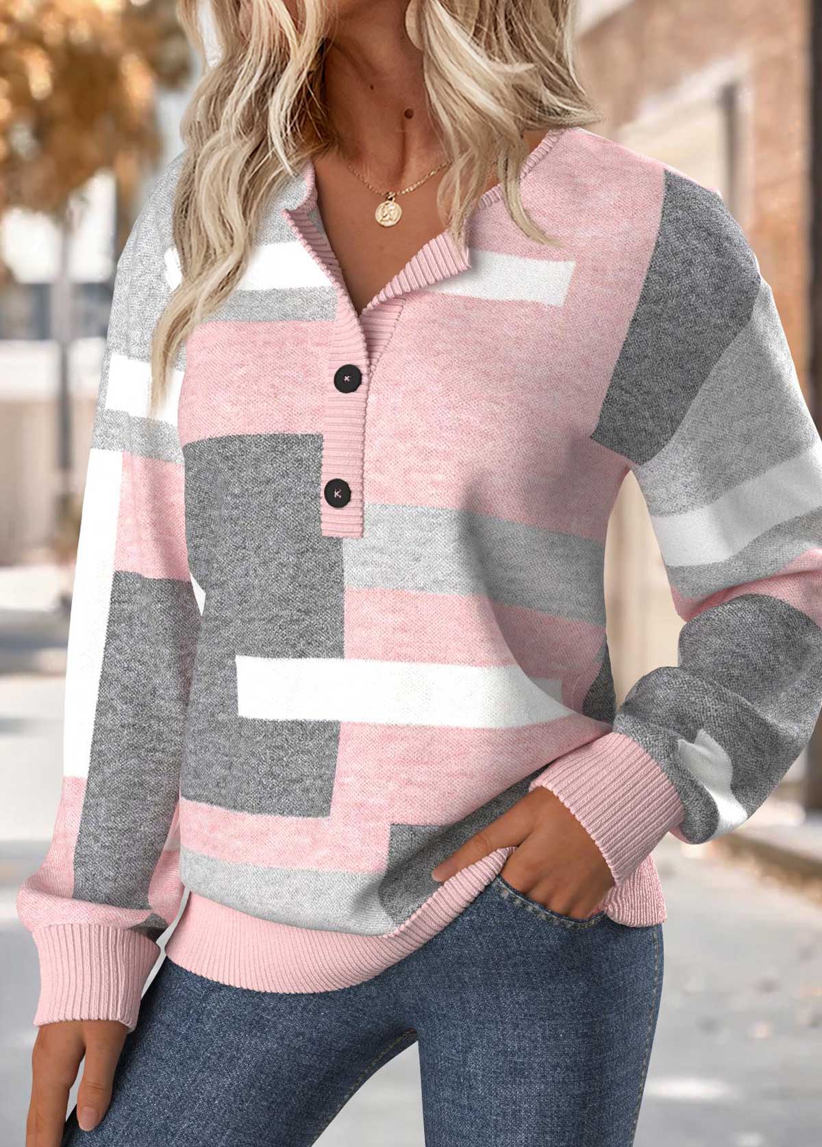 Light Pink Tummy Coverage Geometric Print Long Sleeve Sweatshirt | picture 