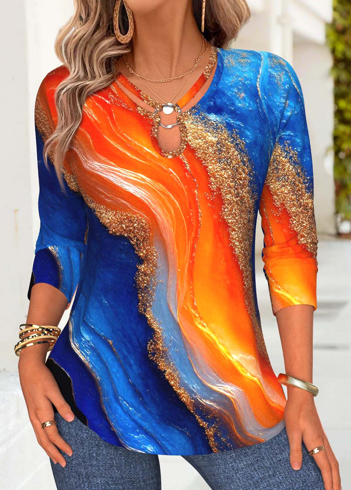 Multi Color Tummy Coverage Ombre Long Sleeve T Shirt | picture 