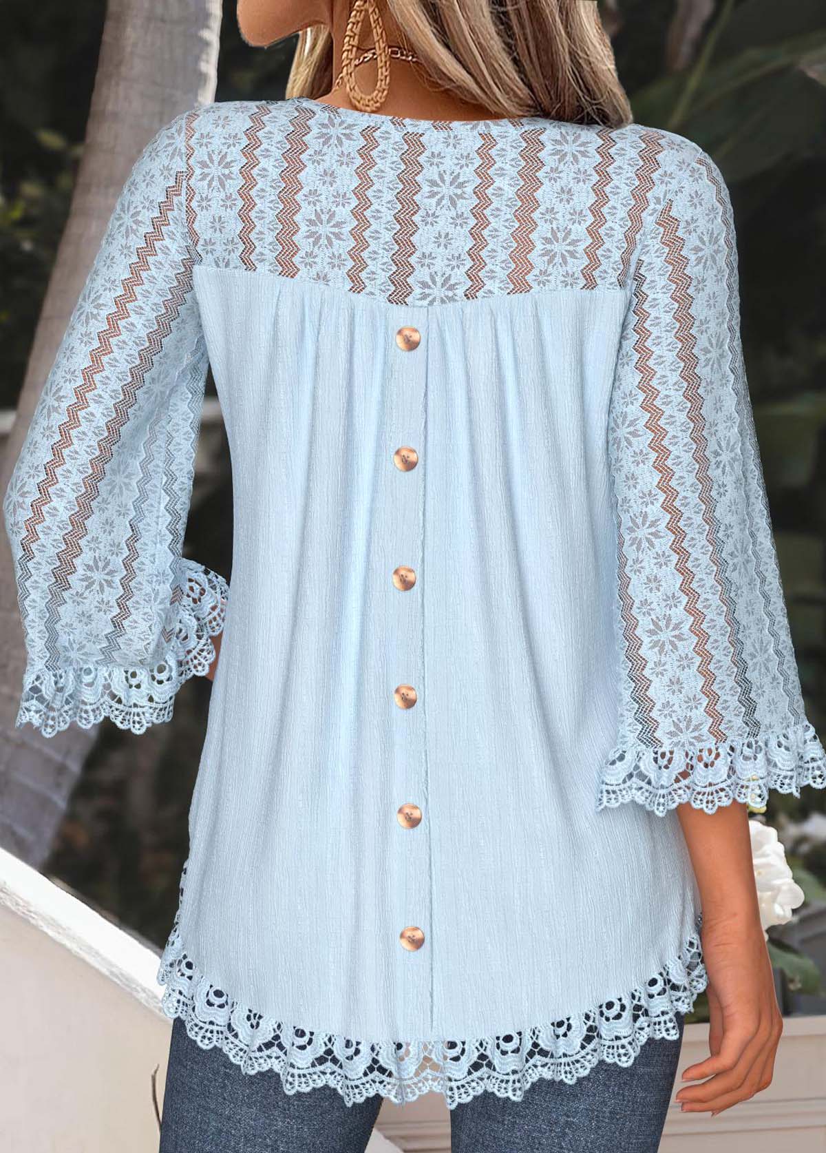 Light Blue Tummy Coverage 3/4 Sleeve T Shirt | picture 