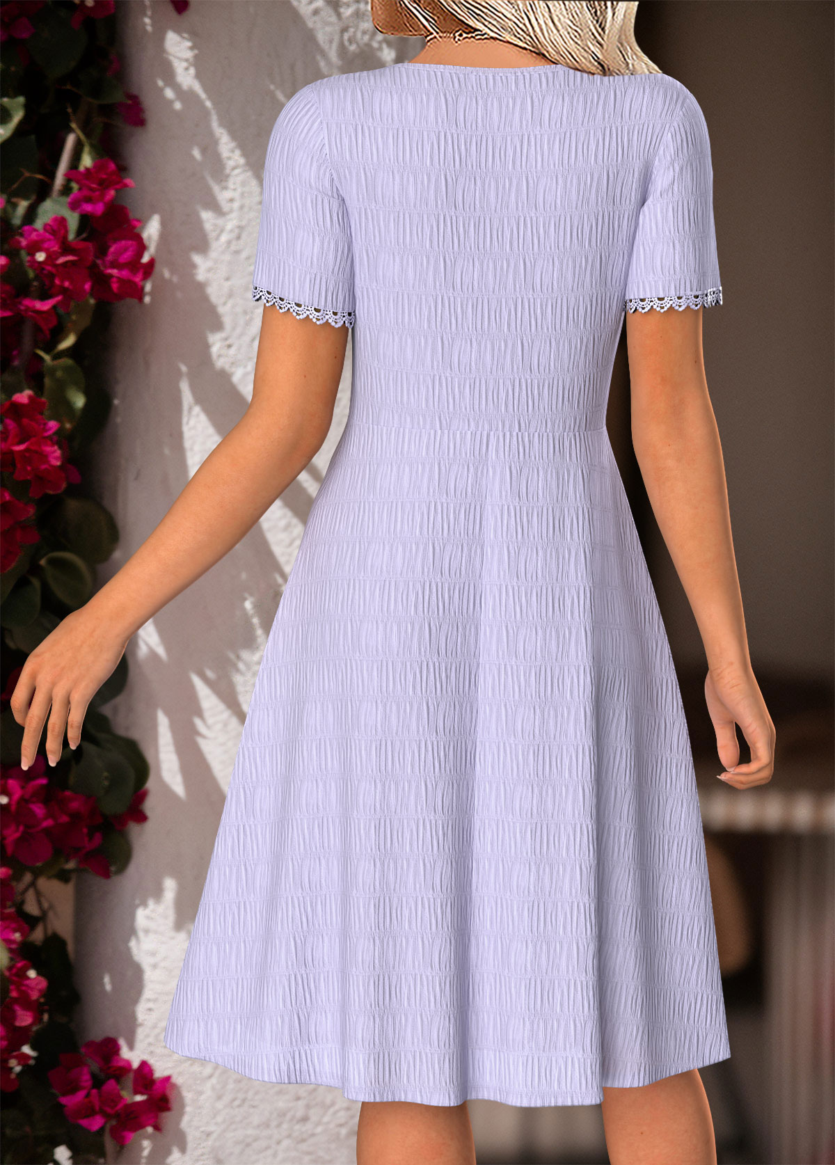 Dusty Blue Tummy Coverage Short Sleeve V Neck Dress | picture 