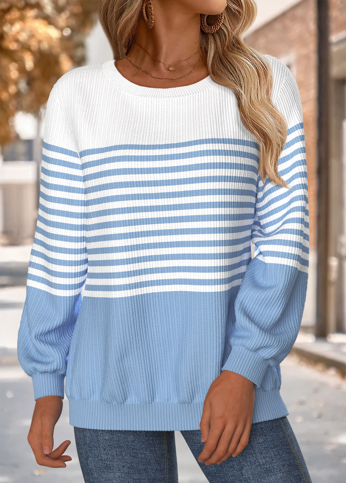 Multi Color Tummy Coverage Striped Long Sleeve Sweatshirt | picture 