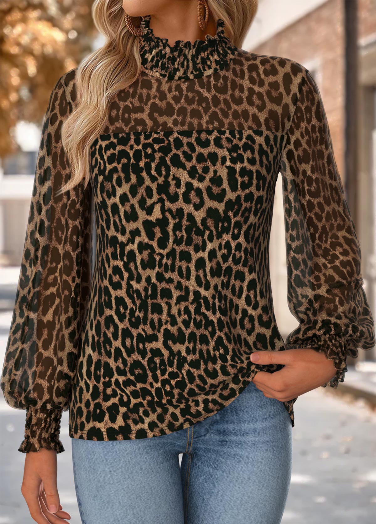 Multi Color Patchwork Leopard Long Sleeve T Shirt | picture 