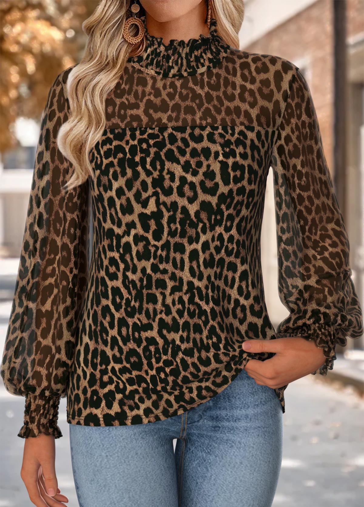 Multi Color Patchwork Leopard Long Sleeve T Shirt | picture 