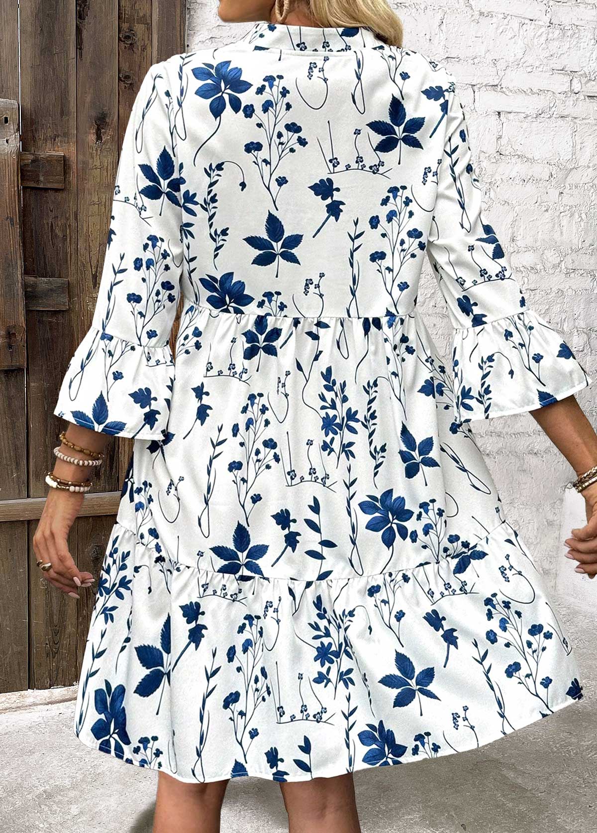 White Tummy Coverage Leaf Print A Line Dress | picture 