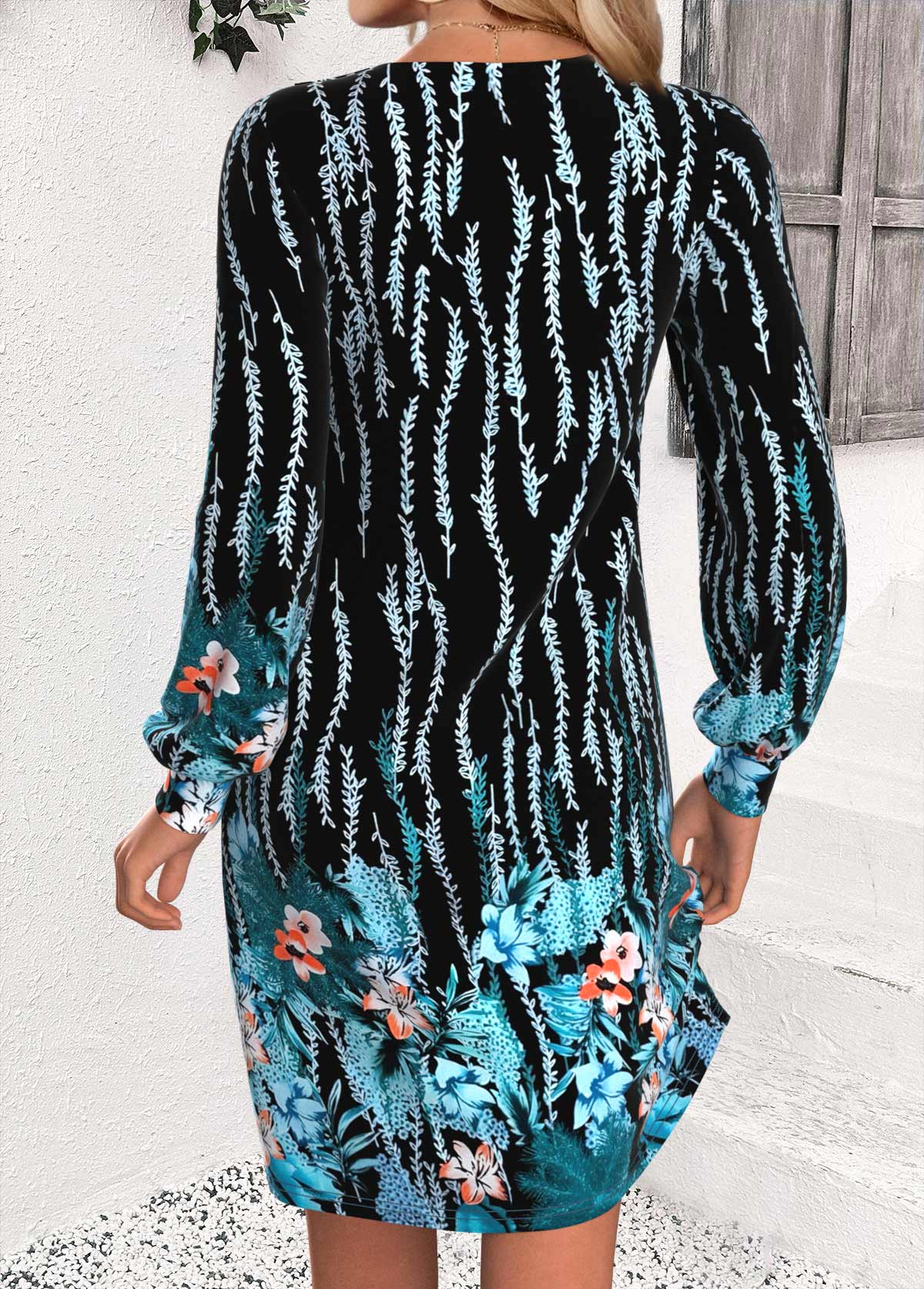 Multi Color Button Floral Print A Line Dress | picture 