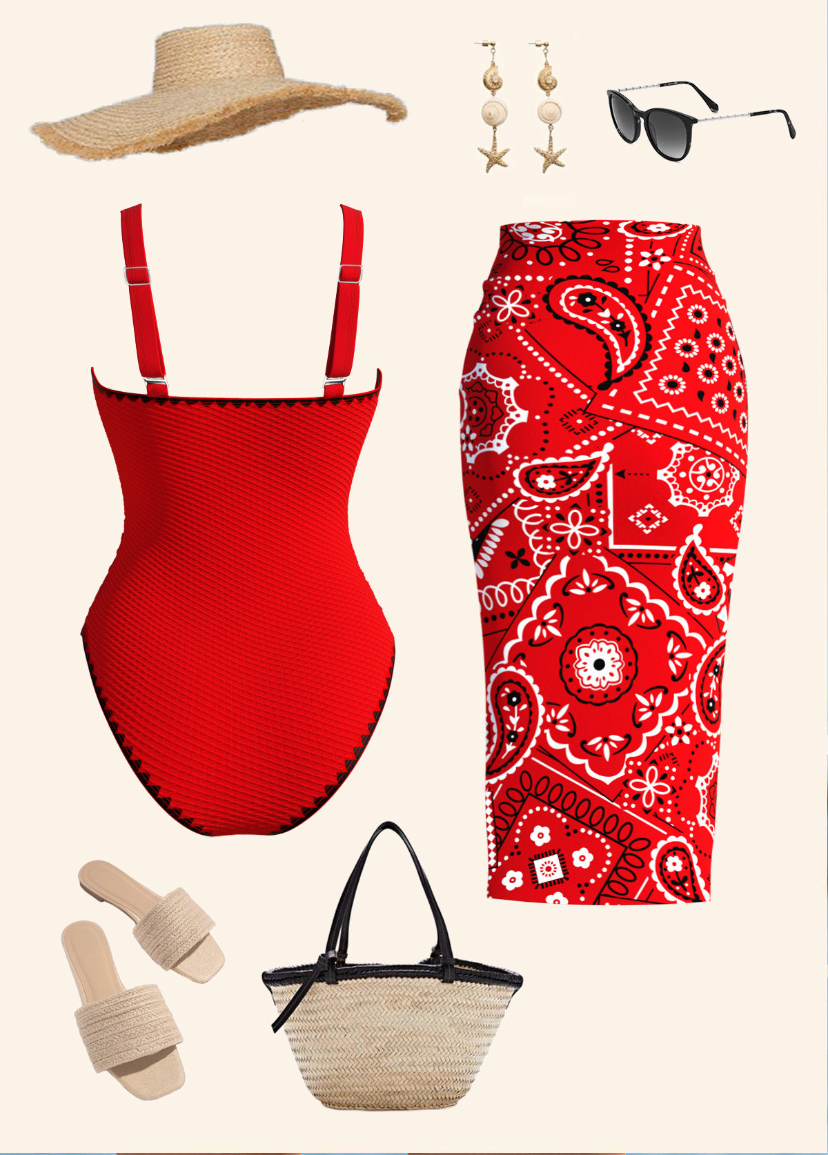 Pull On Paisley Print One Piece Swimwear and Sarong | picture 