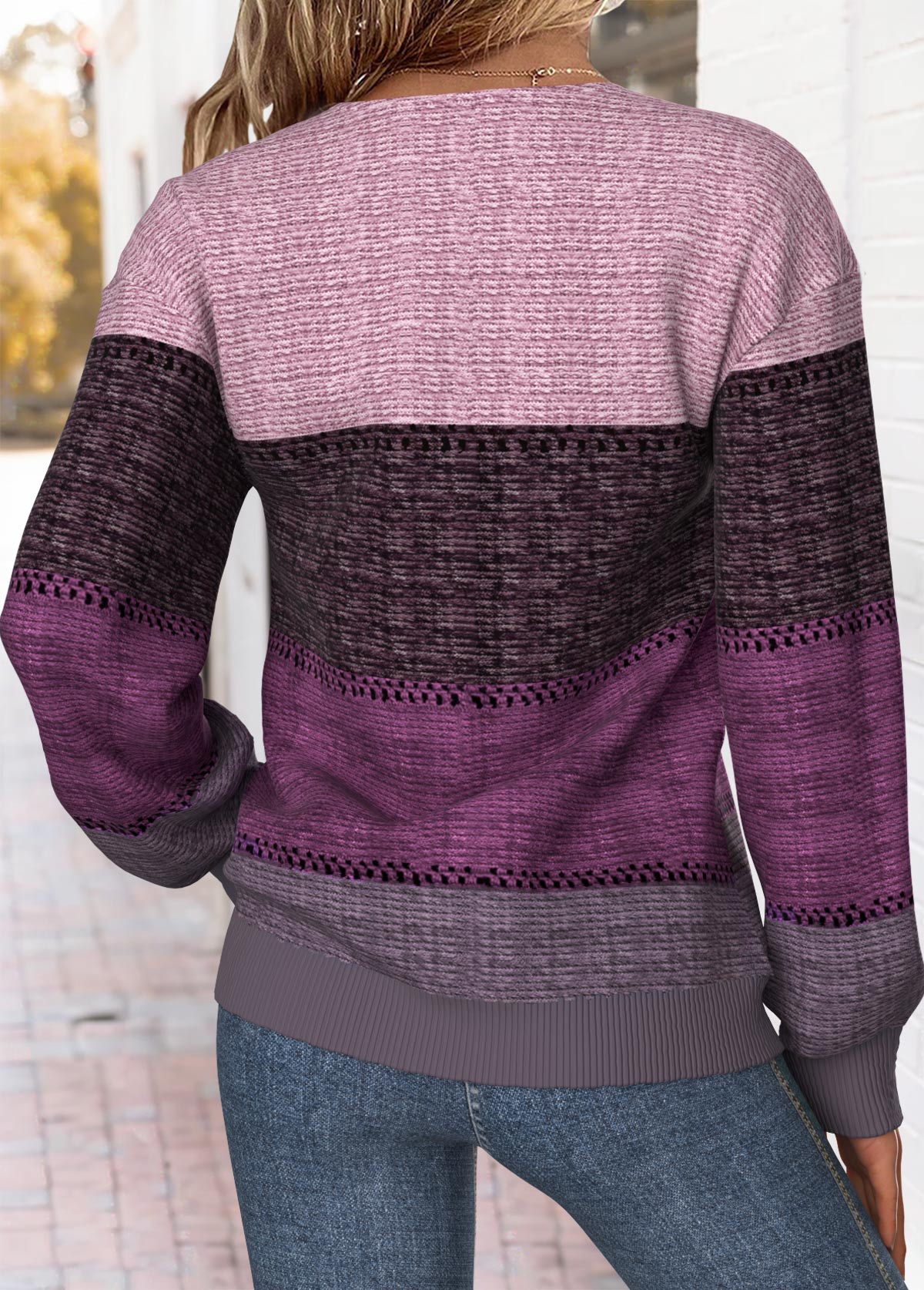 Purple Tummy Coverage Striped Long Sleeve Sweatshirt | picture 