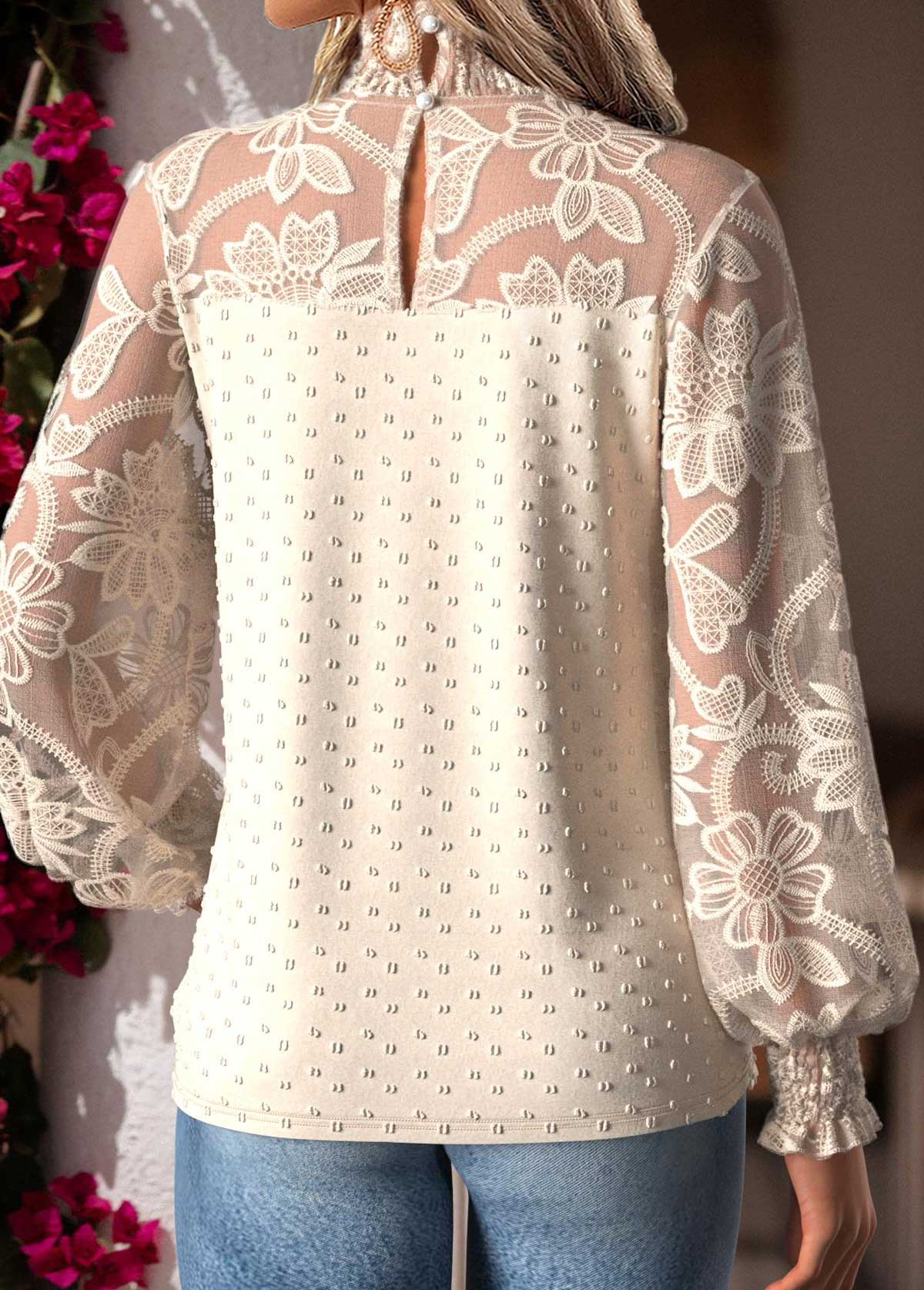 Beige Tummy Coverage Long Sleeve High Neck Blouse | picture 