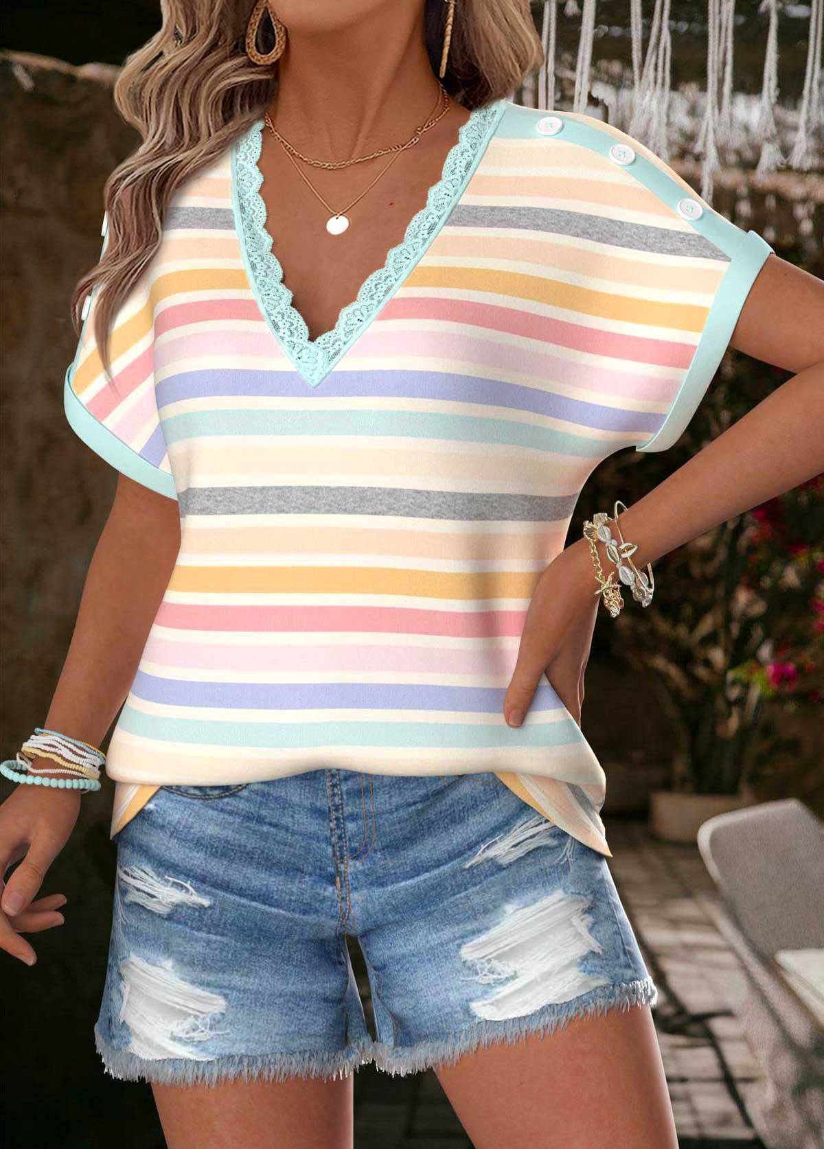 Multi Color Tummy Coverage Short Sleeve T Shirt | picture 