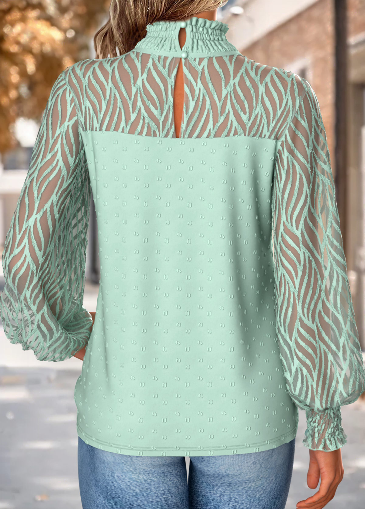 Green Patchwork Long Sleeve Round Neck T Shirt | picture 
