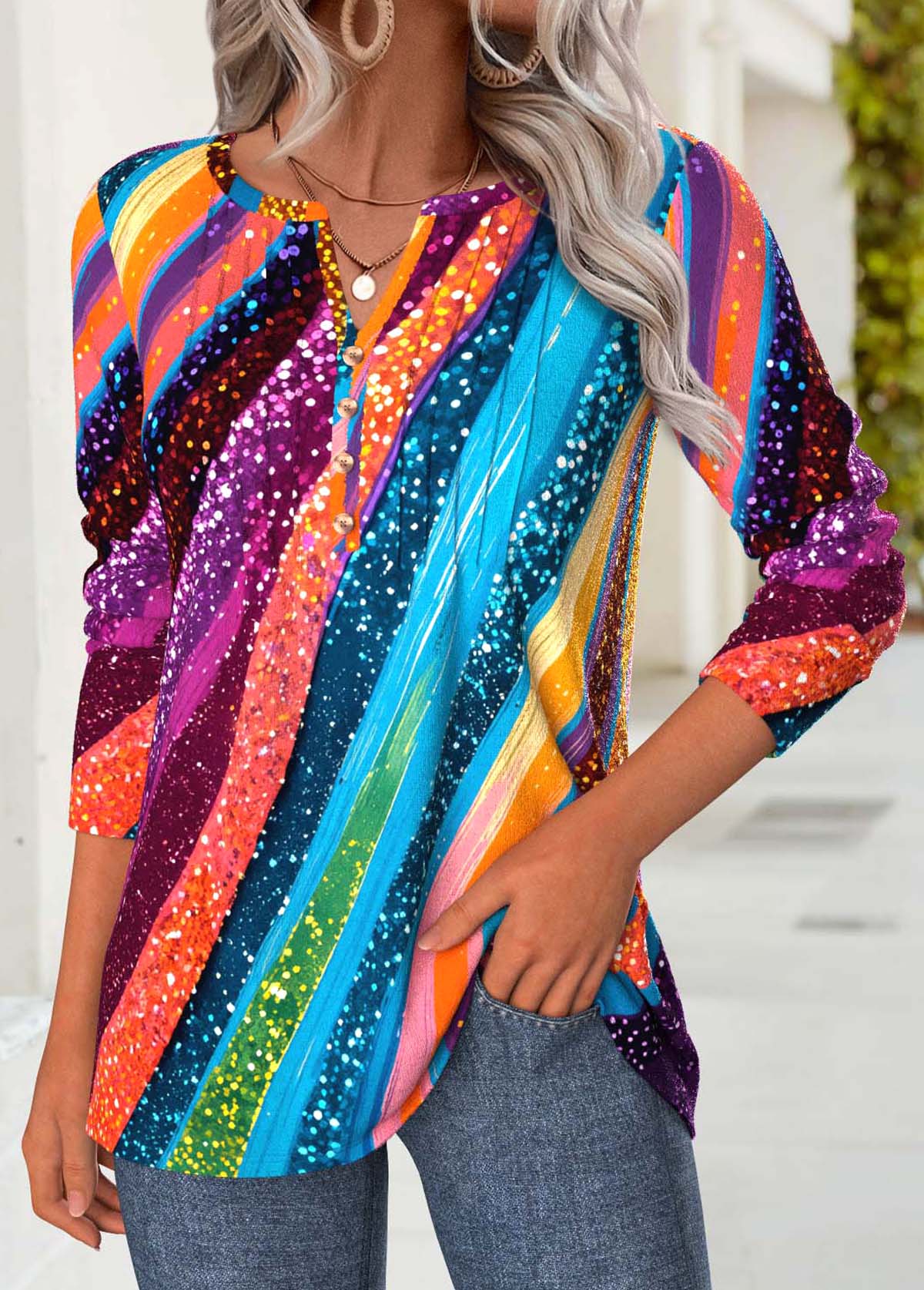 Multi Color Tummy Coverage Ombre Long Sleeve T Shirt | picture 