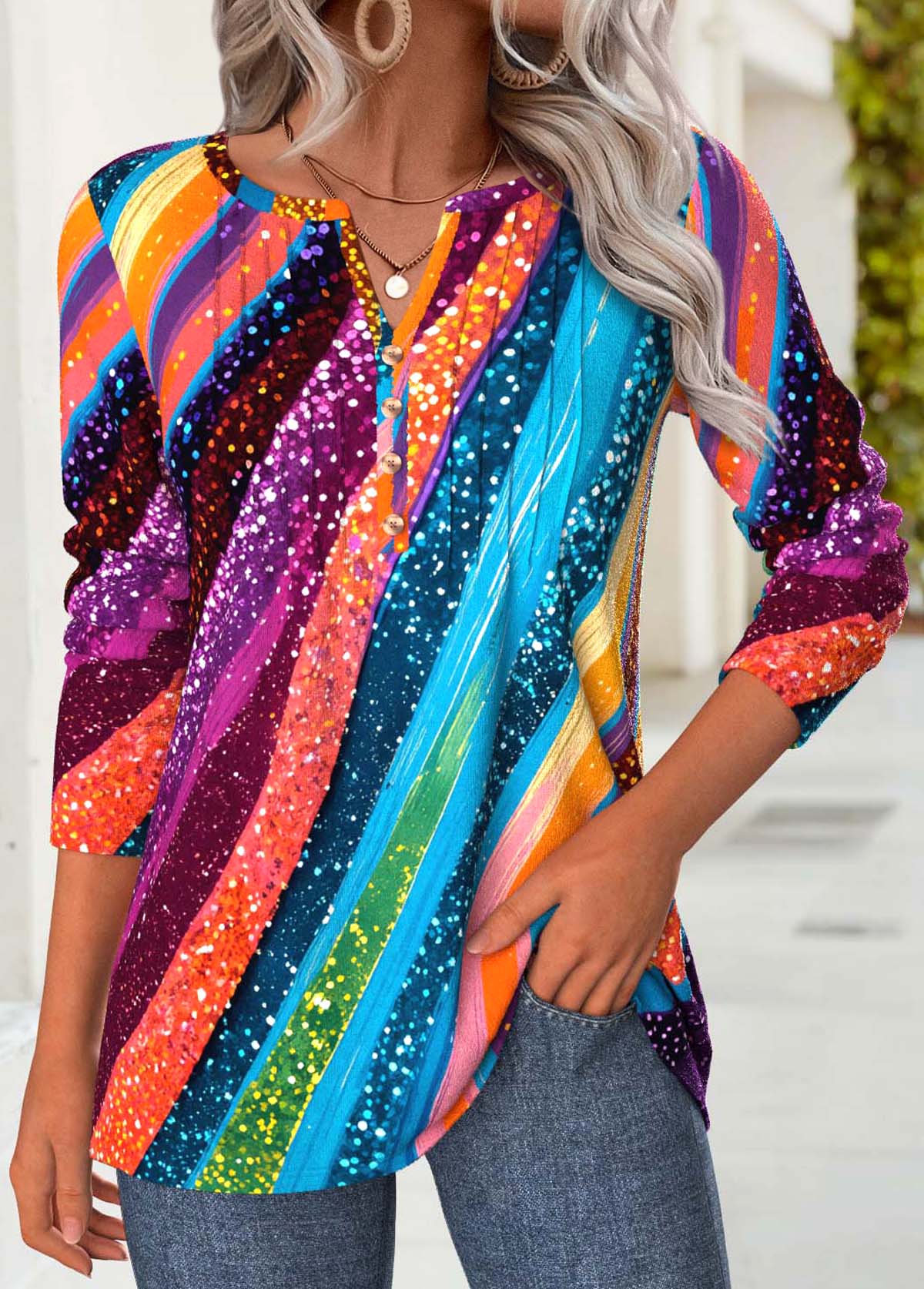 Multi Color Tummy Coverage Ombre Long Sleeve T Shirt | picture 