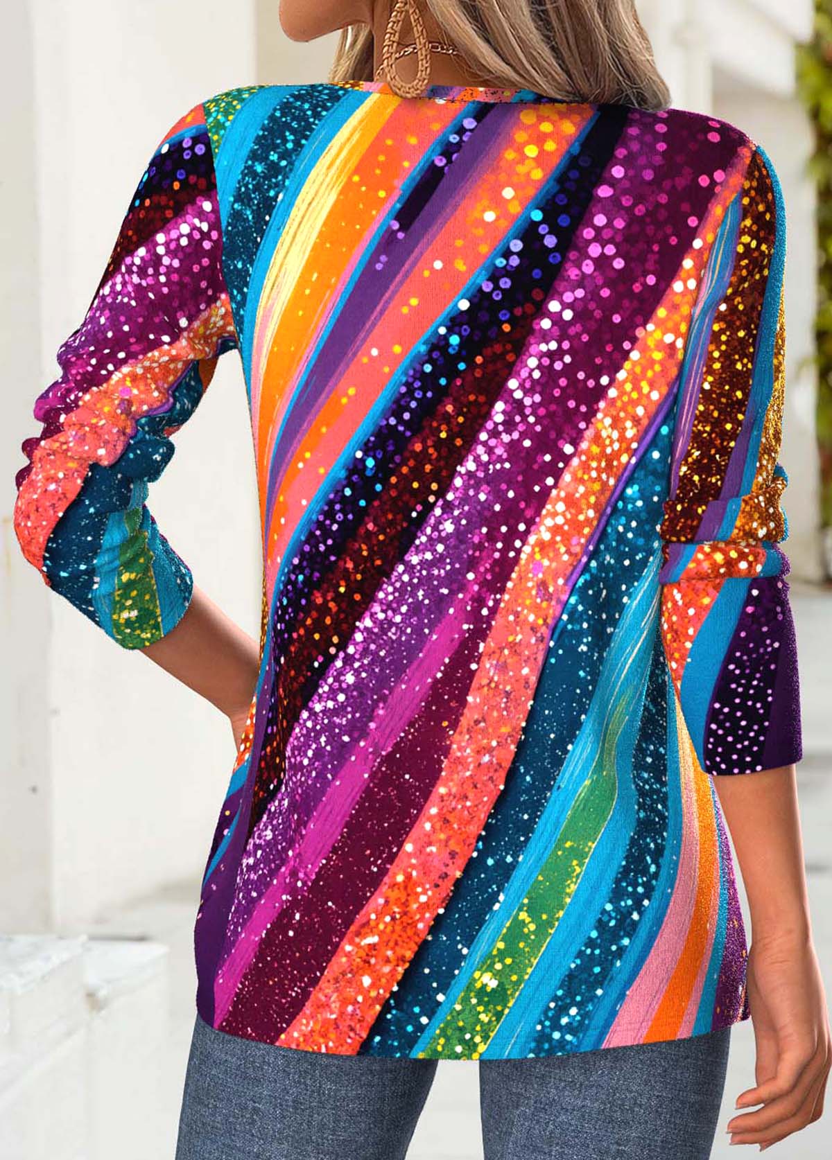 Multi Color Tummy Coverage Ombre Long Sleeve T Shirt | picture 