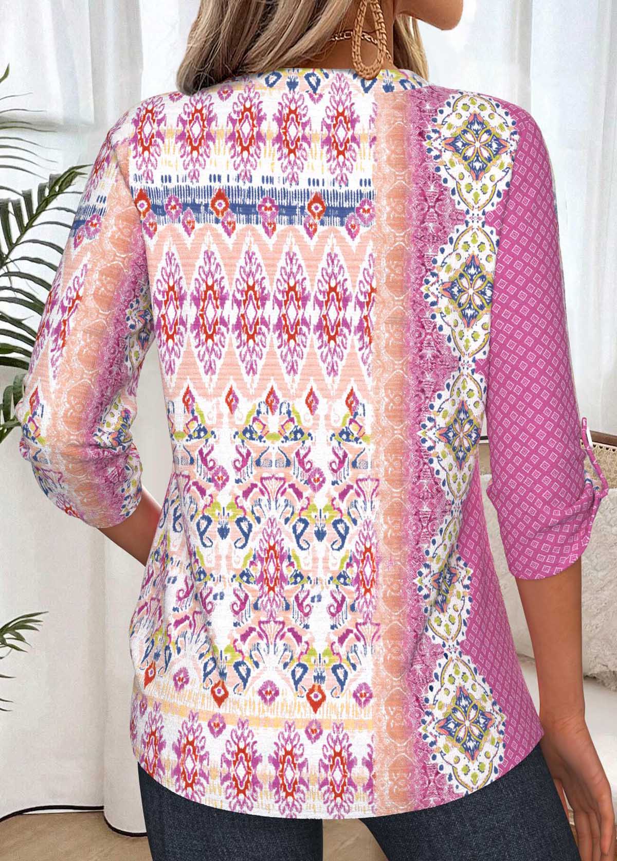 Light Pink Tummy Coverage Tribal Print Long Sleeve Shirt | picture 