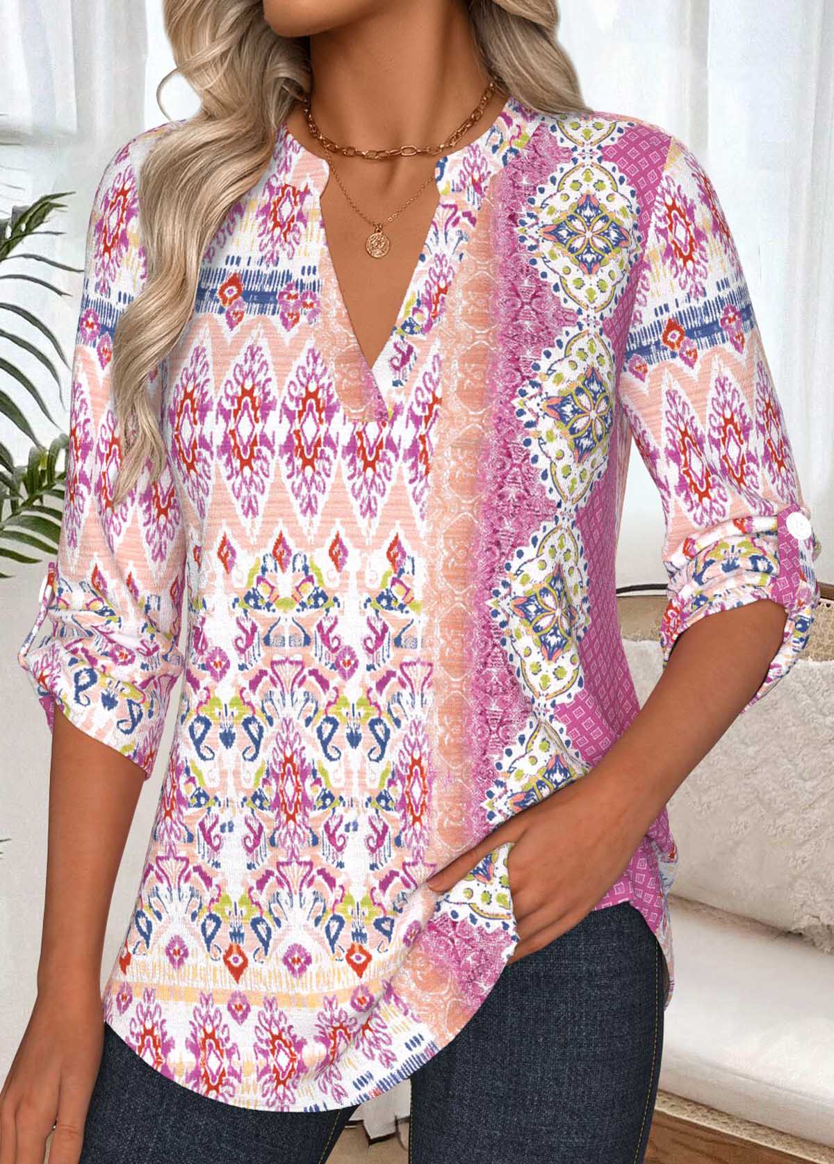 Light Pink Tummy Coverage Tribal Print Long Sleeve Shirt | picture 