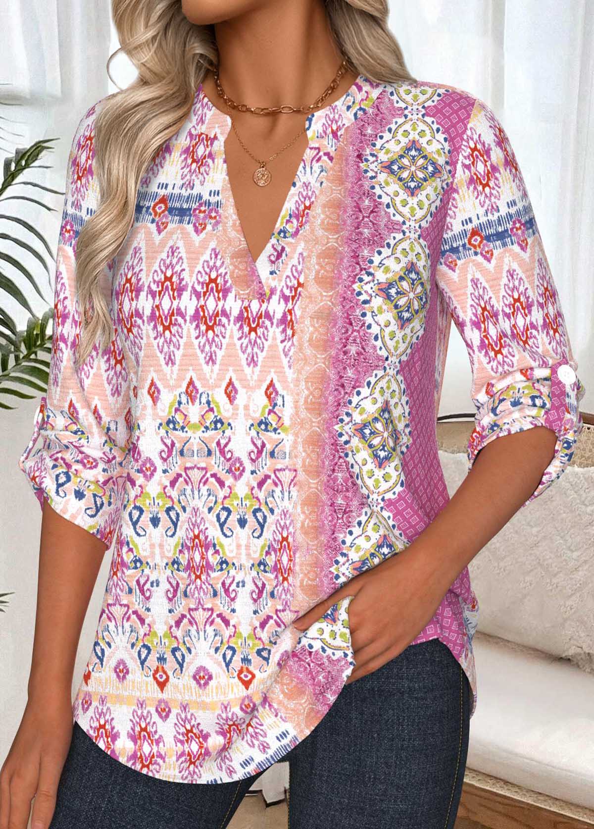 Light Pink Tummy Coverage Tribal Print Long Sleeve Shirt | picture 