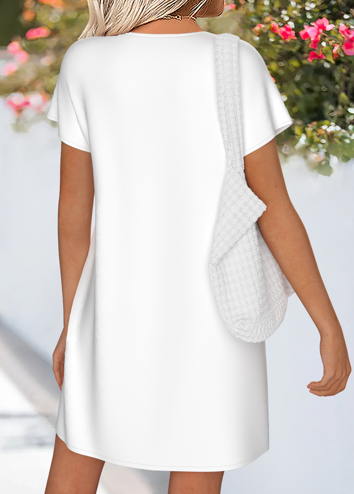 White Tummy Coverage Floral Print Short Split Neck Dress | picture 