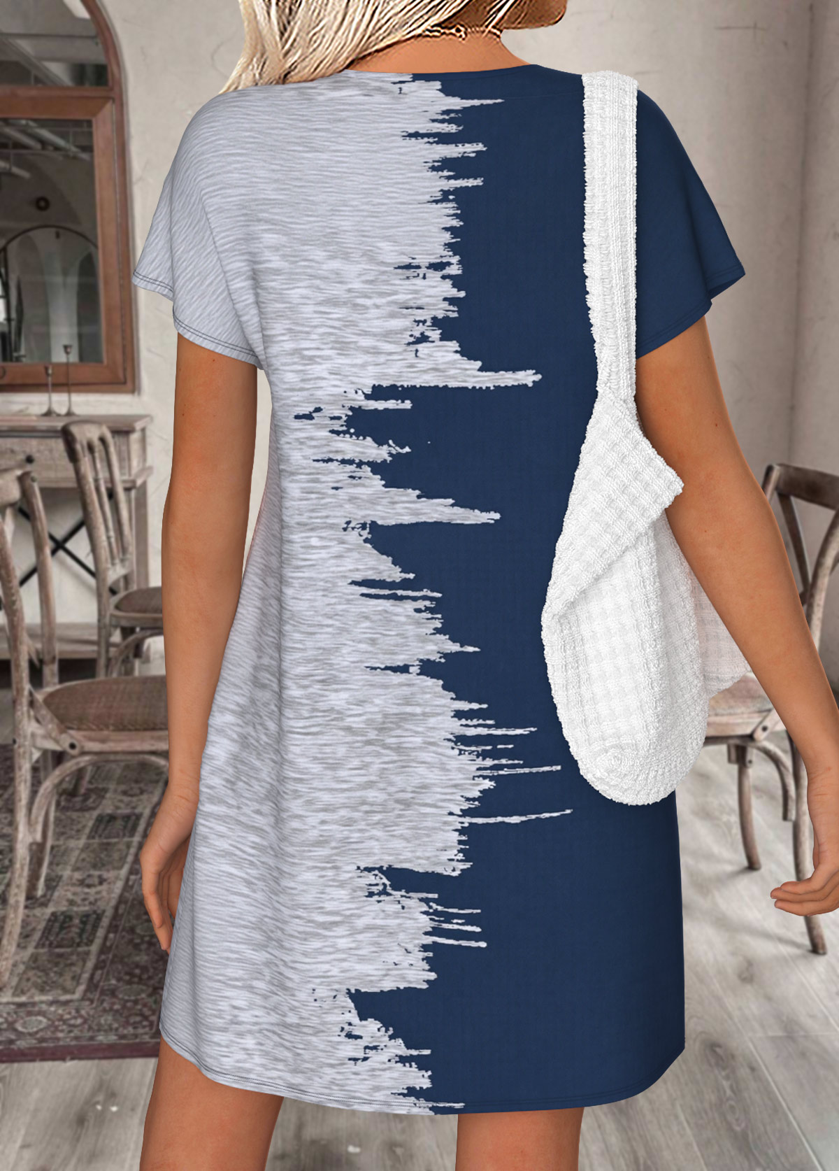 Navy Tummy Coverage Short Split Neck Dress | picture 