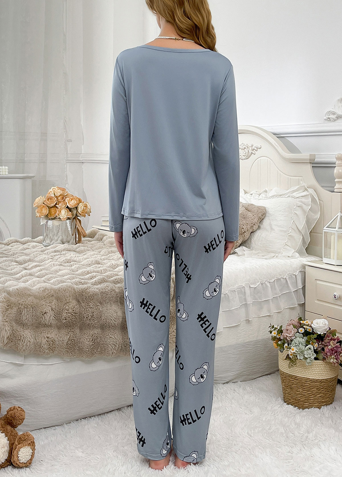 Dusty Blue Animal Print Lounge Top and Pants | picture 