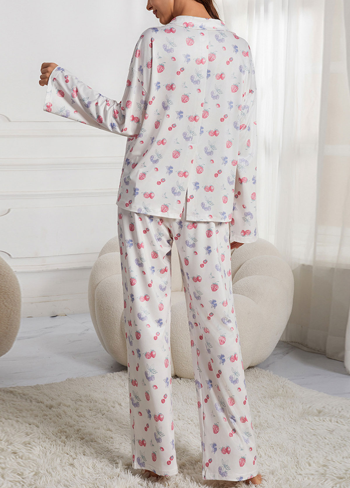 White Ditsy Floral Print Lounge Top and Pants | picture 