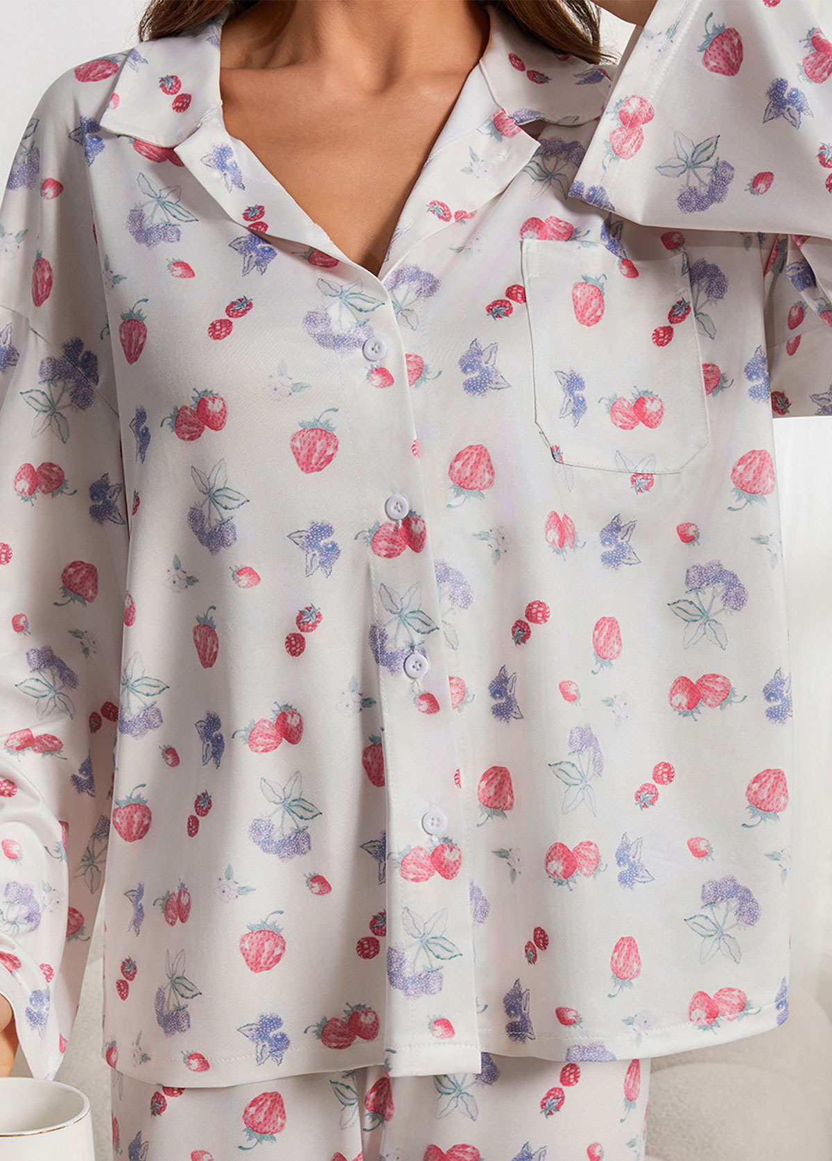 White Ditsy Floral Print Lounge Top and Pants | picture 