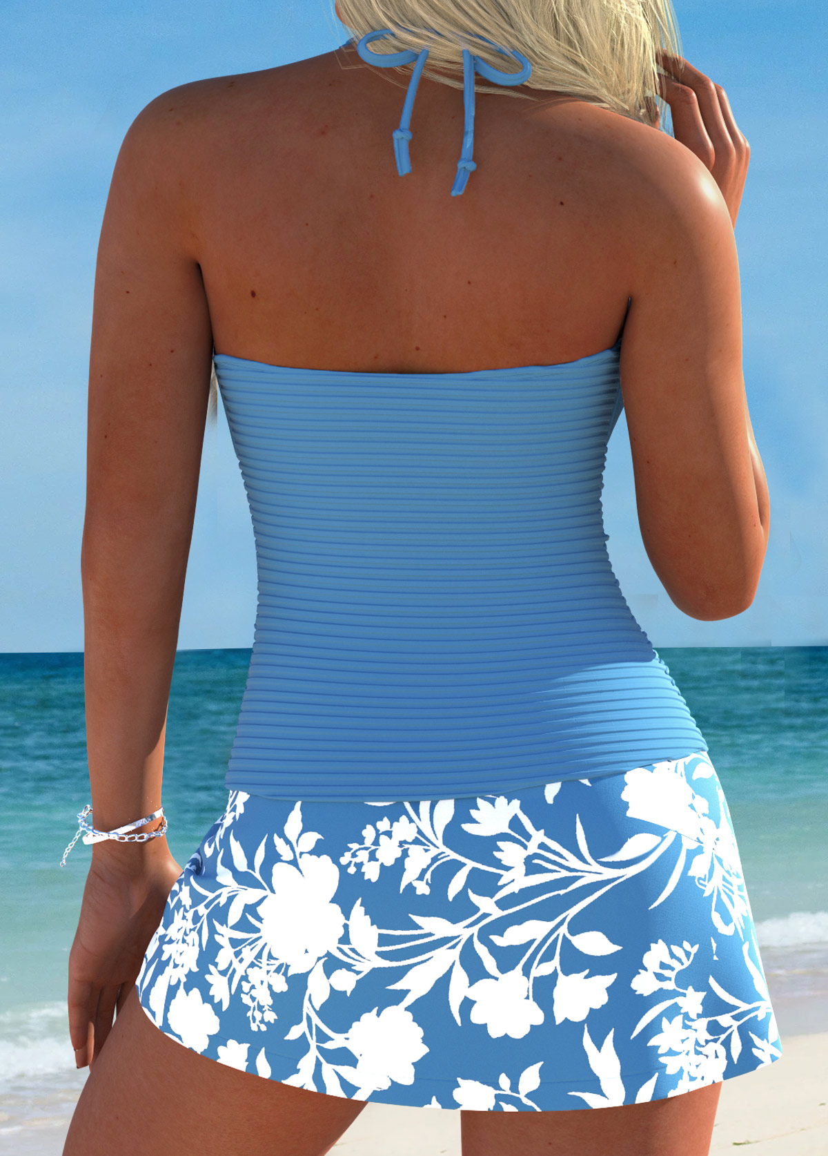 Thigh Slimmer Mid Waisted Floral Print Beige Tankini Set | picture 