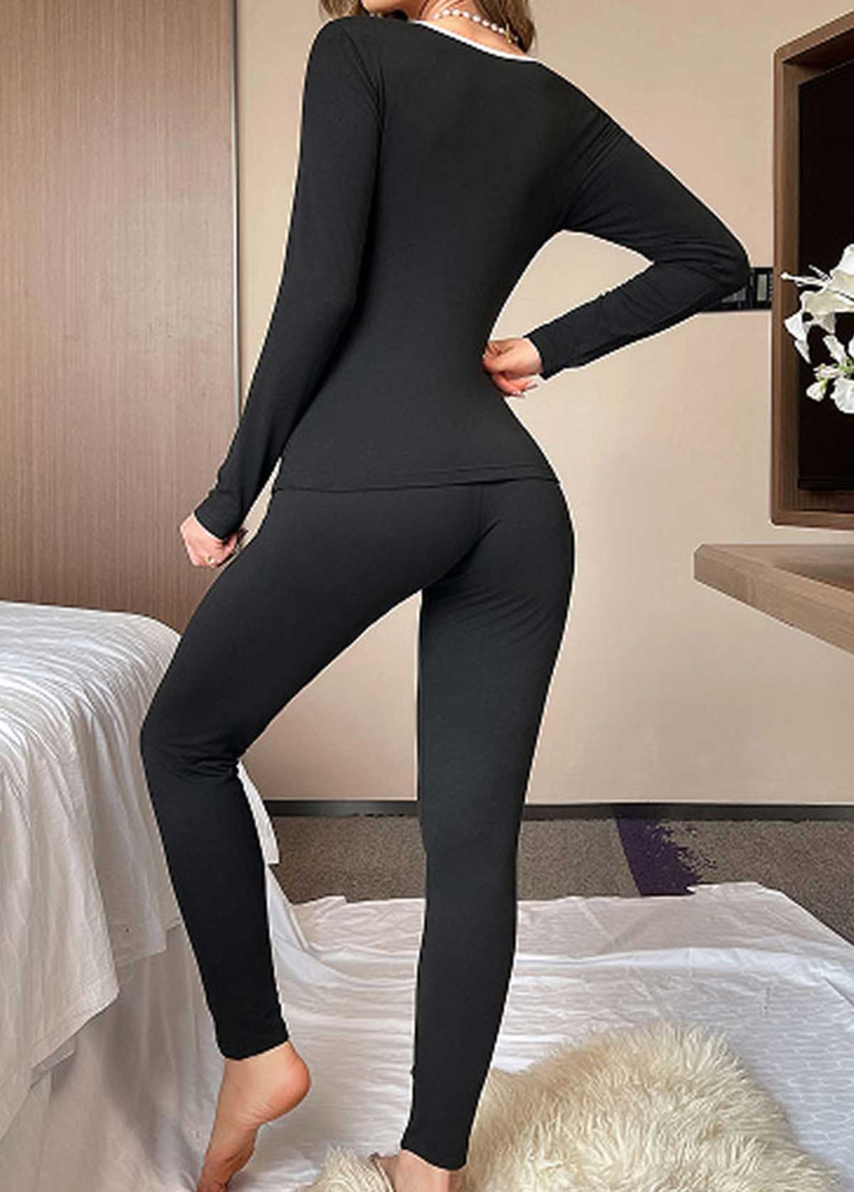 Black Long Sleeve Scoop Neck Lounge Top and Pants | picture 