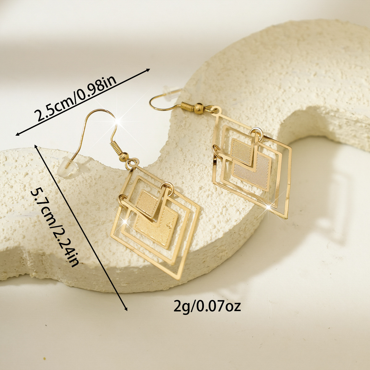 Golden Square Geometric Hollow Copper Earrings | picture 