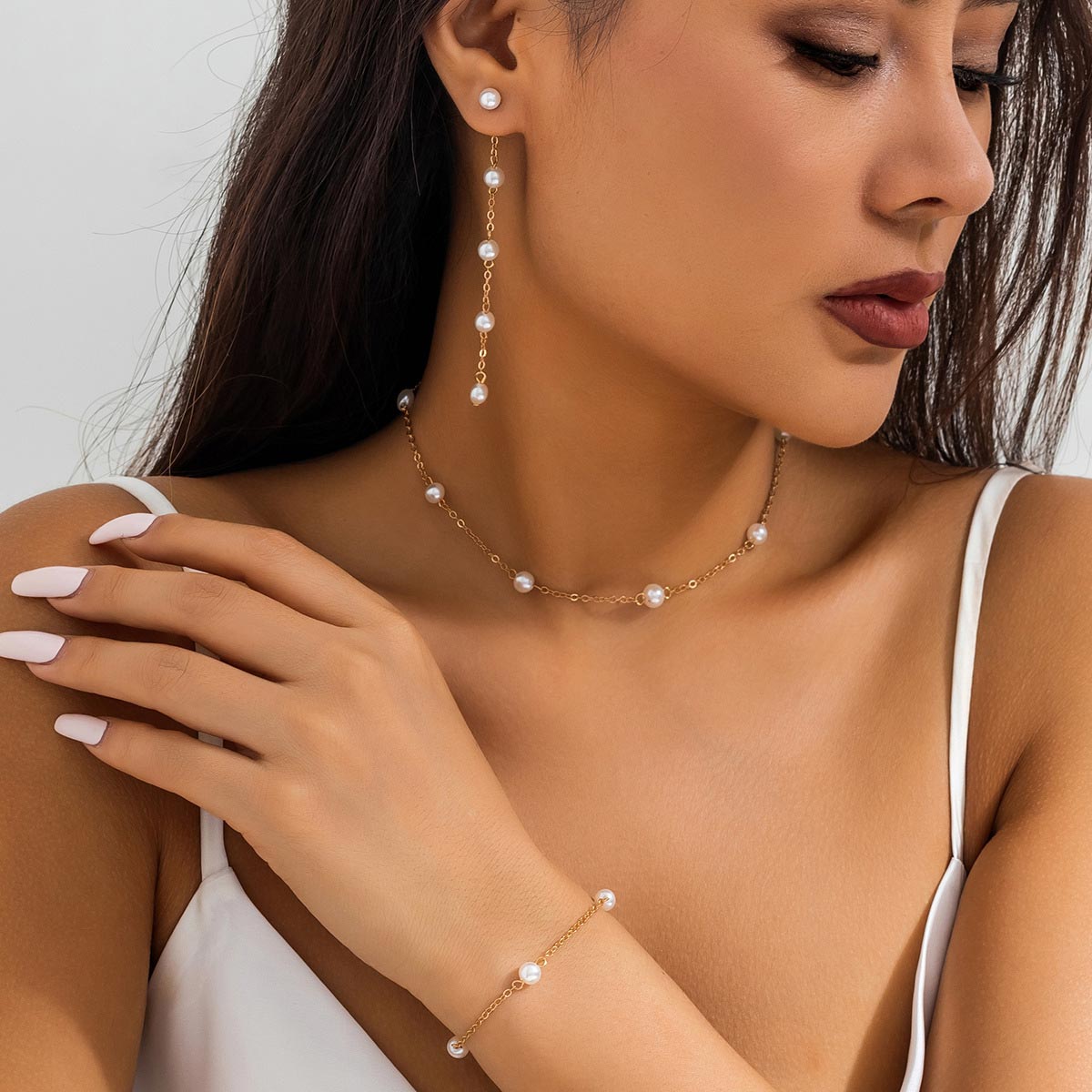 Golden Alloy Earrings and Necklace and Bracelet | picture 