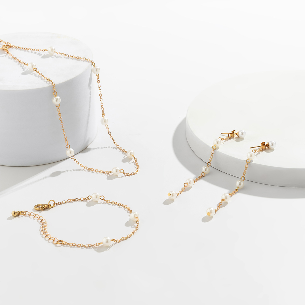 Golden Alloy Earrings and Necklace and Bracelet | picture 