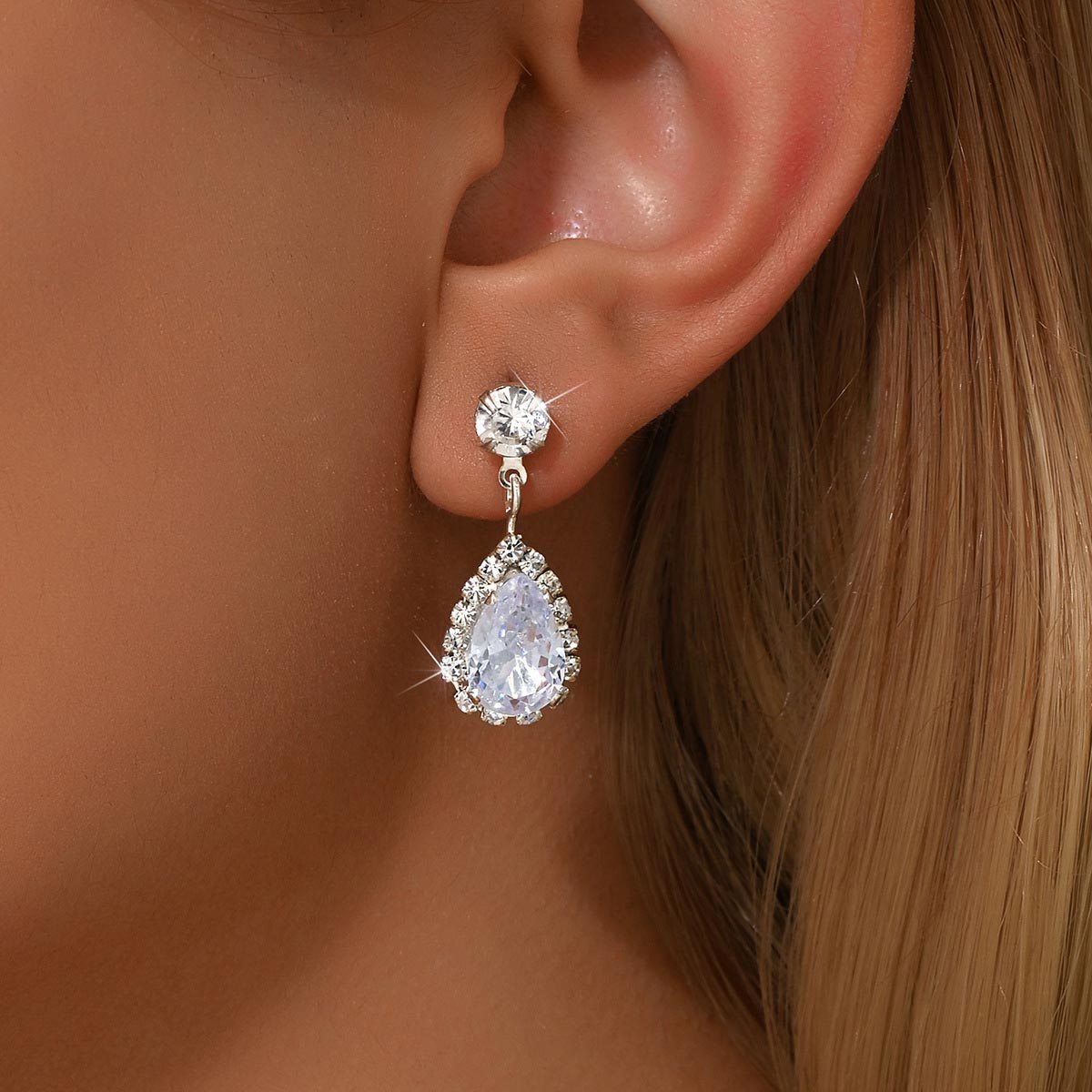 Silver Color Droplet Artificial Zircon Earrings | picture 