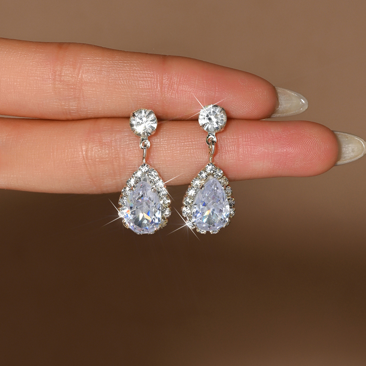 Silver Color Droplet Artificial Zircon Earrings | picture 