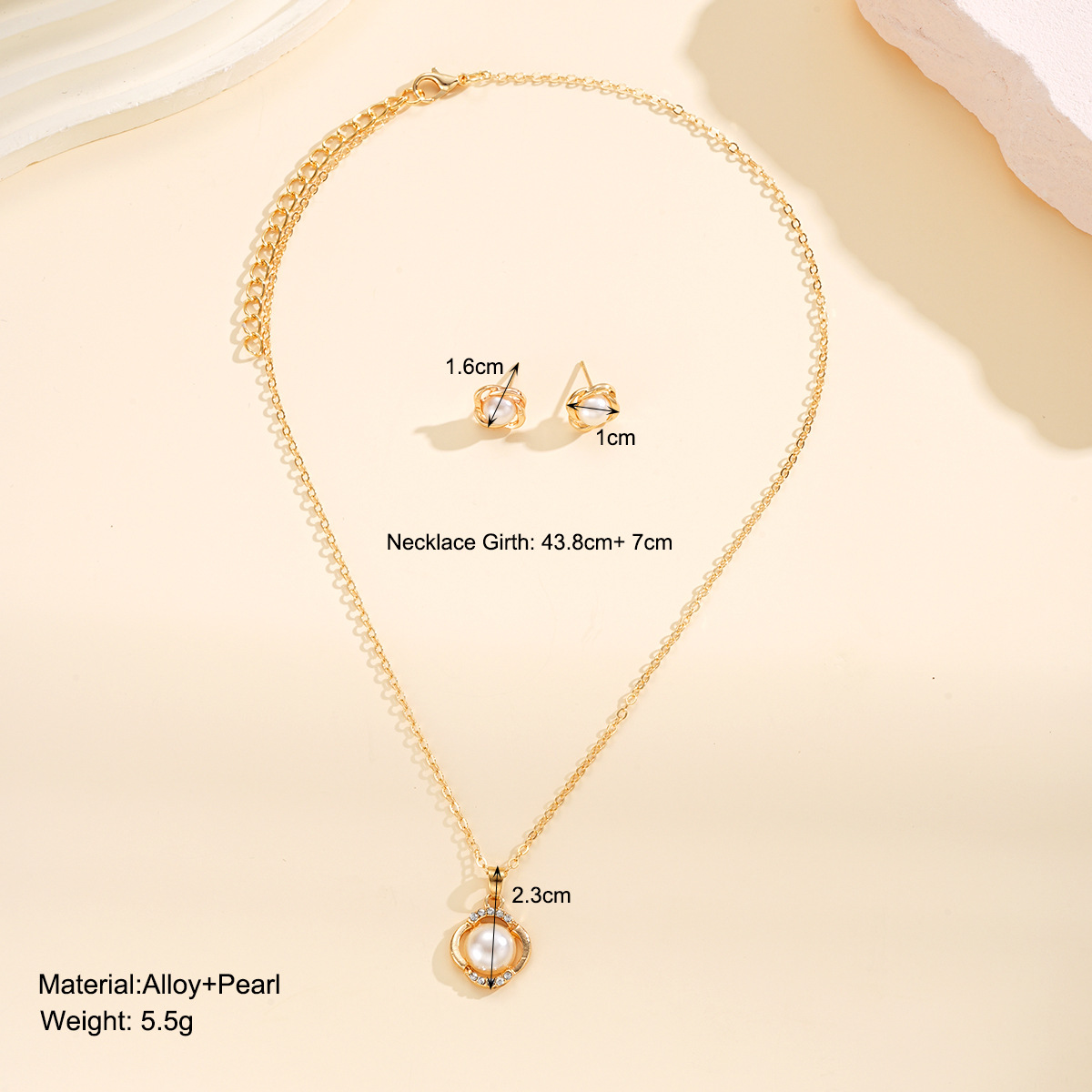 Golden Color Alloy Earrings and Necklace | picture 