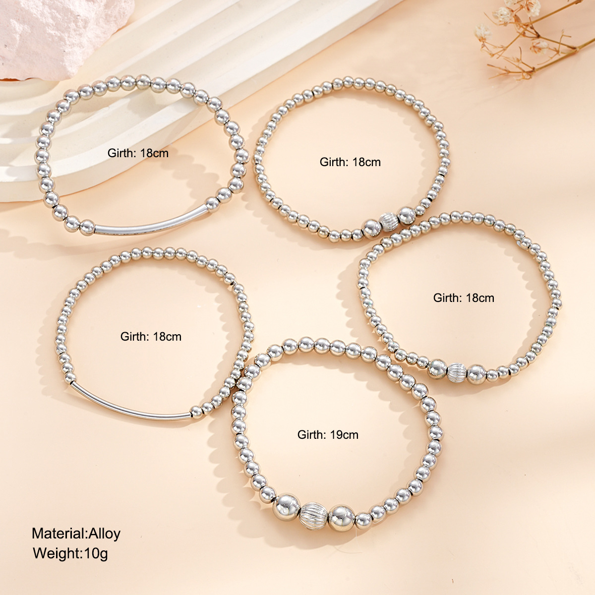 Silver Round Beaded Design Bracelet Set | picture 