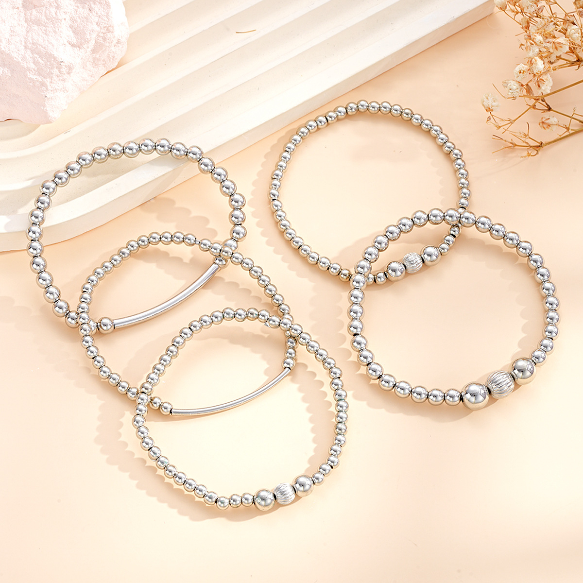 Silver Round Beaded Design Bracelet Set | picture 