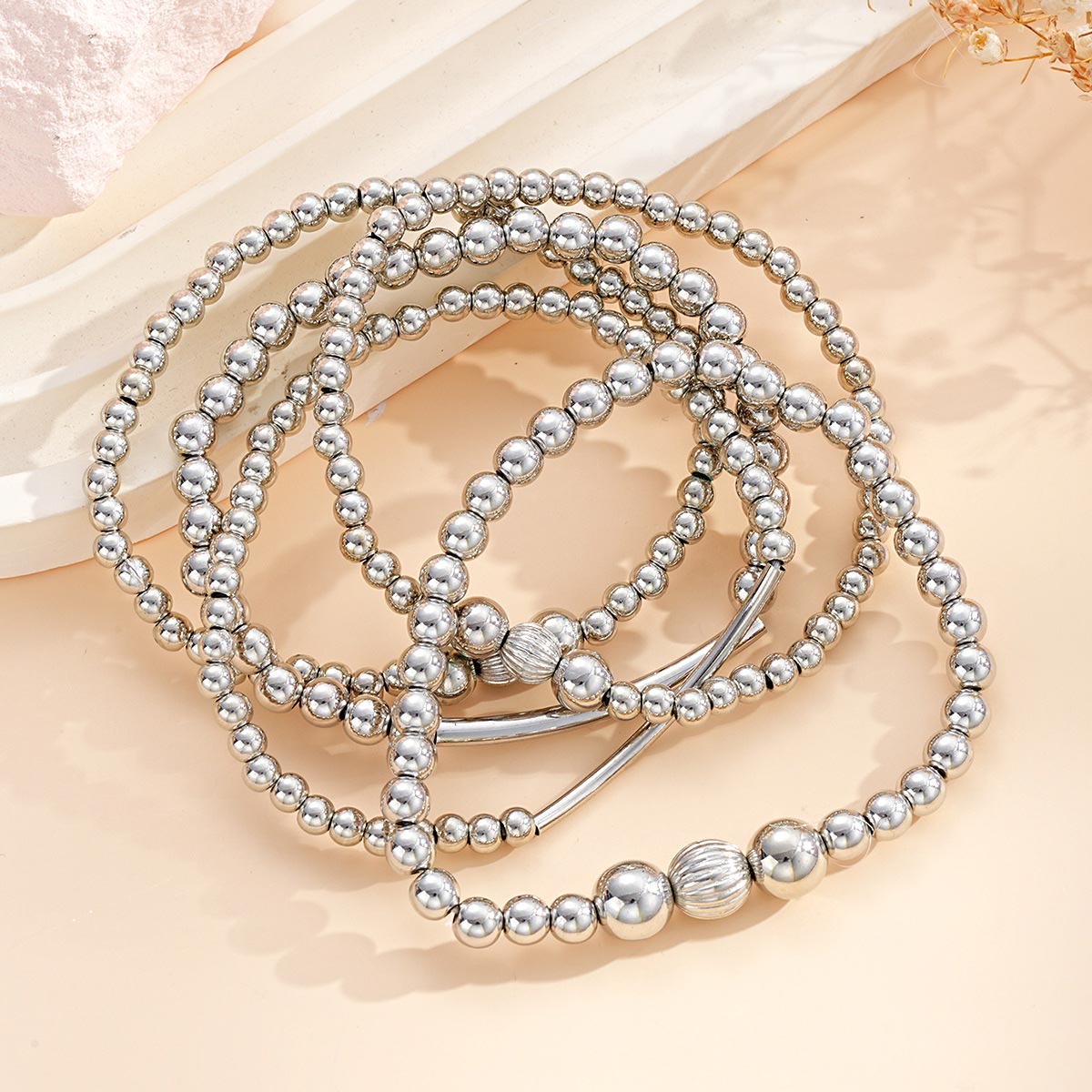 Silver Round Beaded Design Bracelet Set | picture 