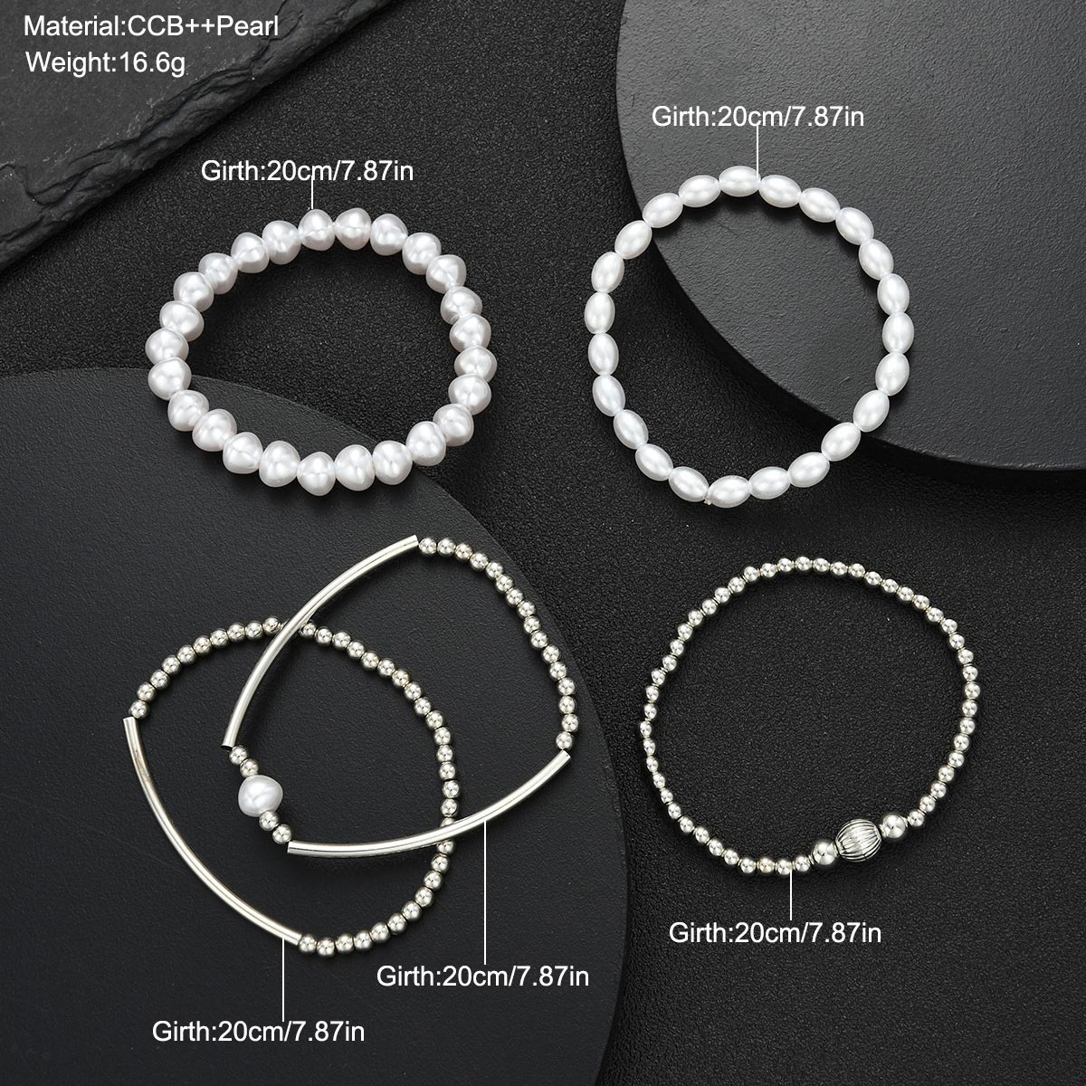 Silver Pearl Beaded Design Bracelet Set | picture 