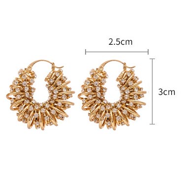 Golden Color Alloy Detail Rhinestones Earrings | picture 