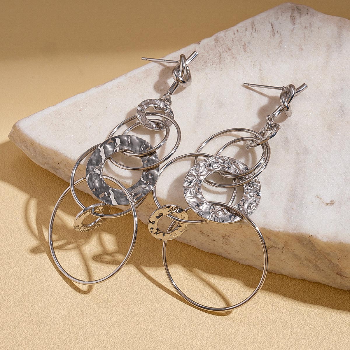 Silver Color Round Copper Detail Earrings | picture 