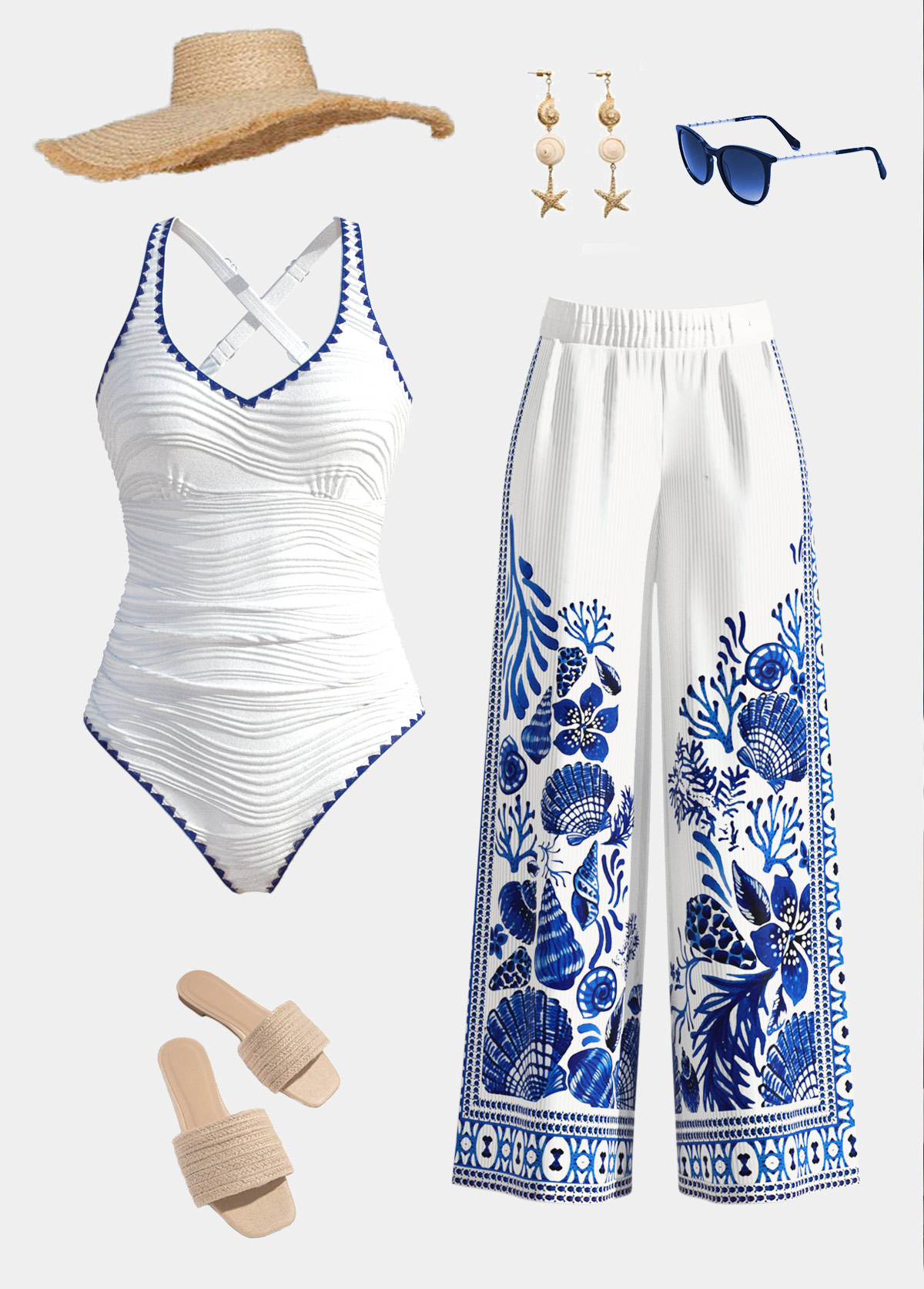 Thigh Slimmer Marine Life Print White One Piece Swimwear | picture 